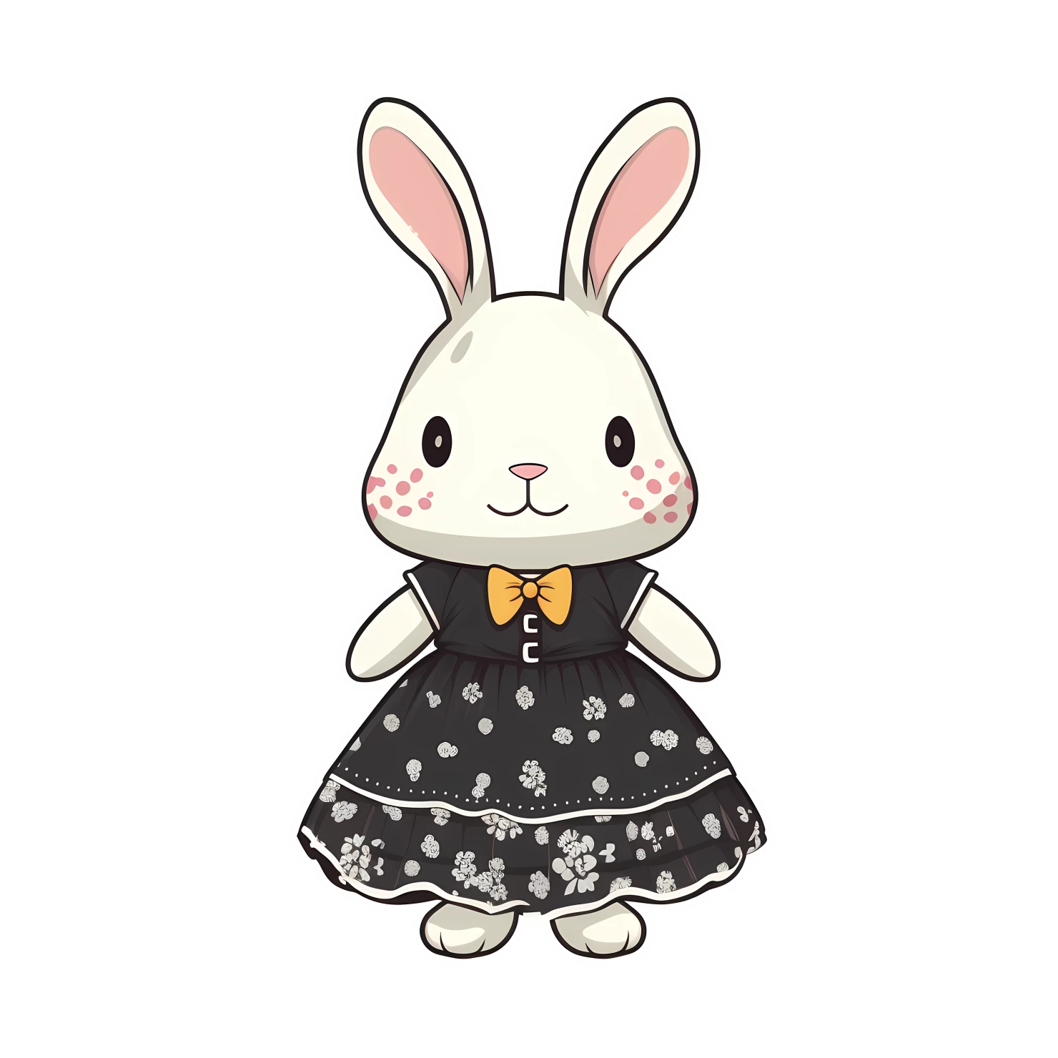 Kawaii rabbit in dress sticker isolated on transparent background #28334