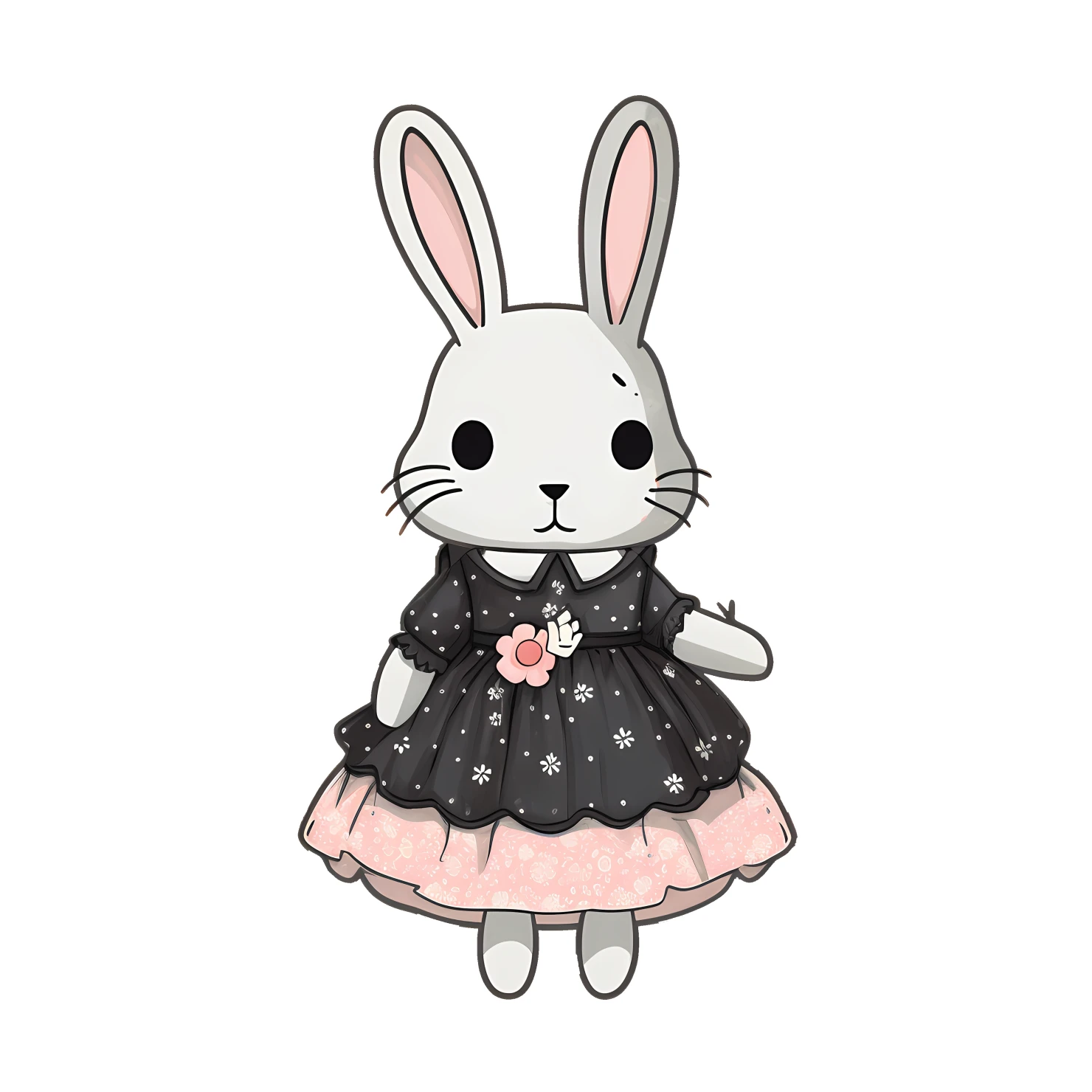 Kawaii rabbit in dress sticker isolated on transparent background #28336