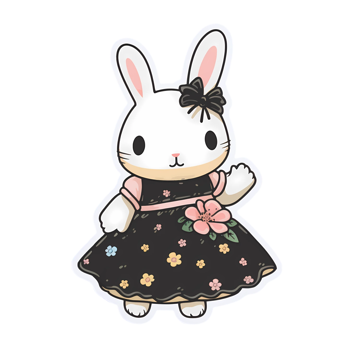 Kawaii rabbit in dress sticker isolated on transparent background #28339