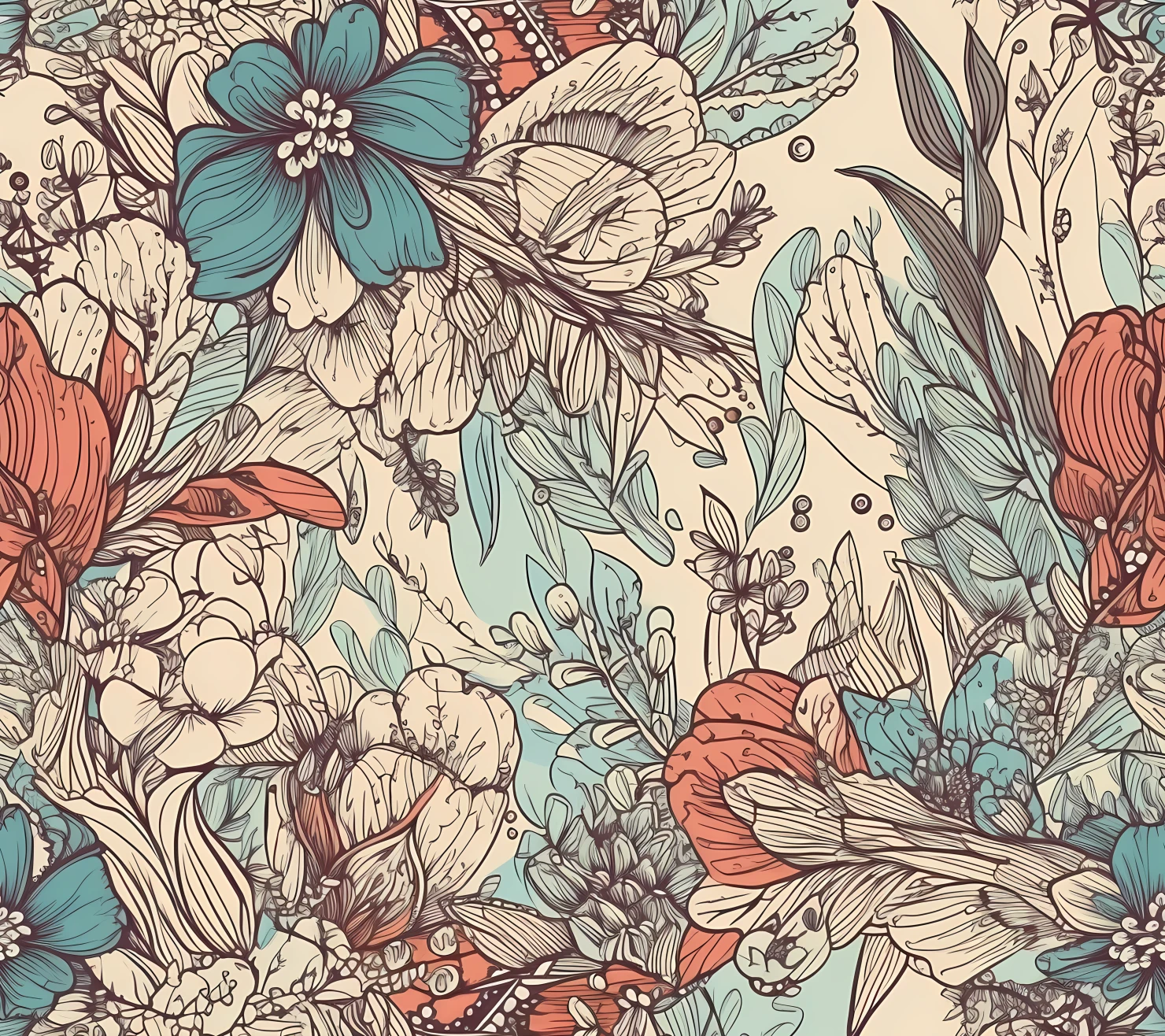 Abstract boho floral seamless pattern on a light color background #28750