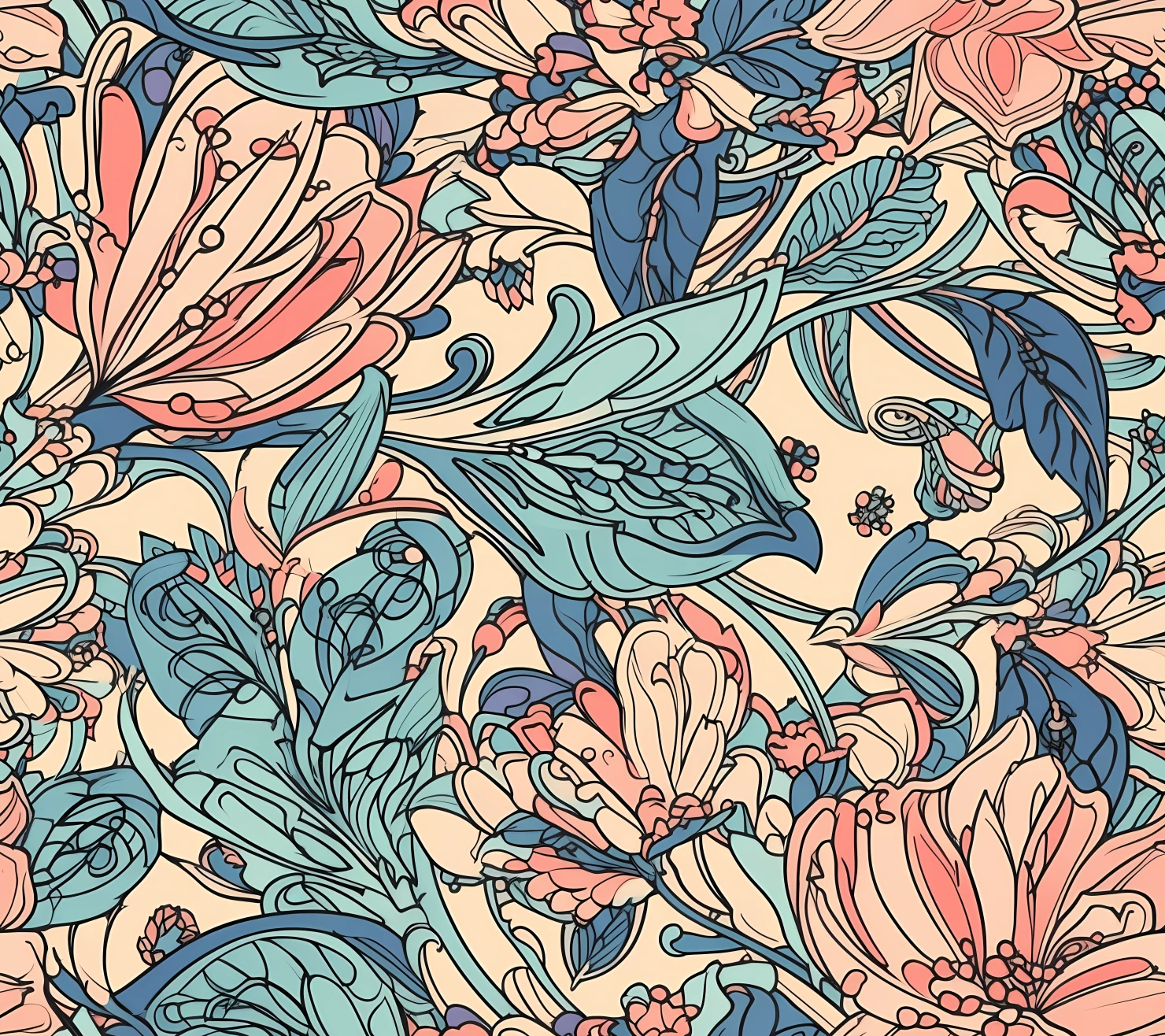 Abstract boho floral seamless pattern on a light color background #28752