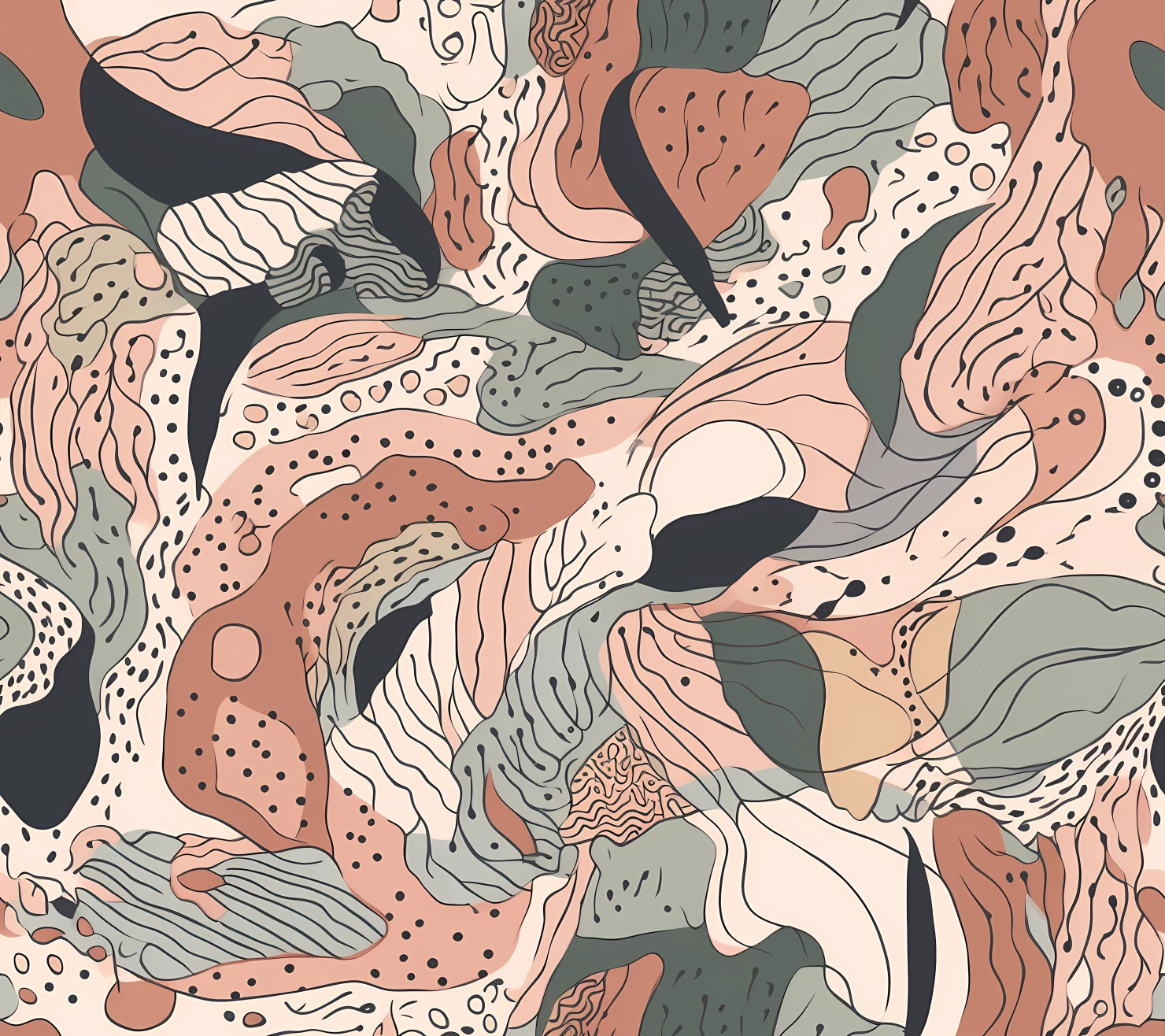 Abstract organic flat line art design seamless pattern on a background #28756