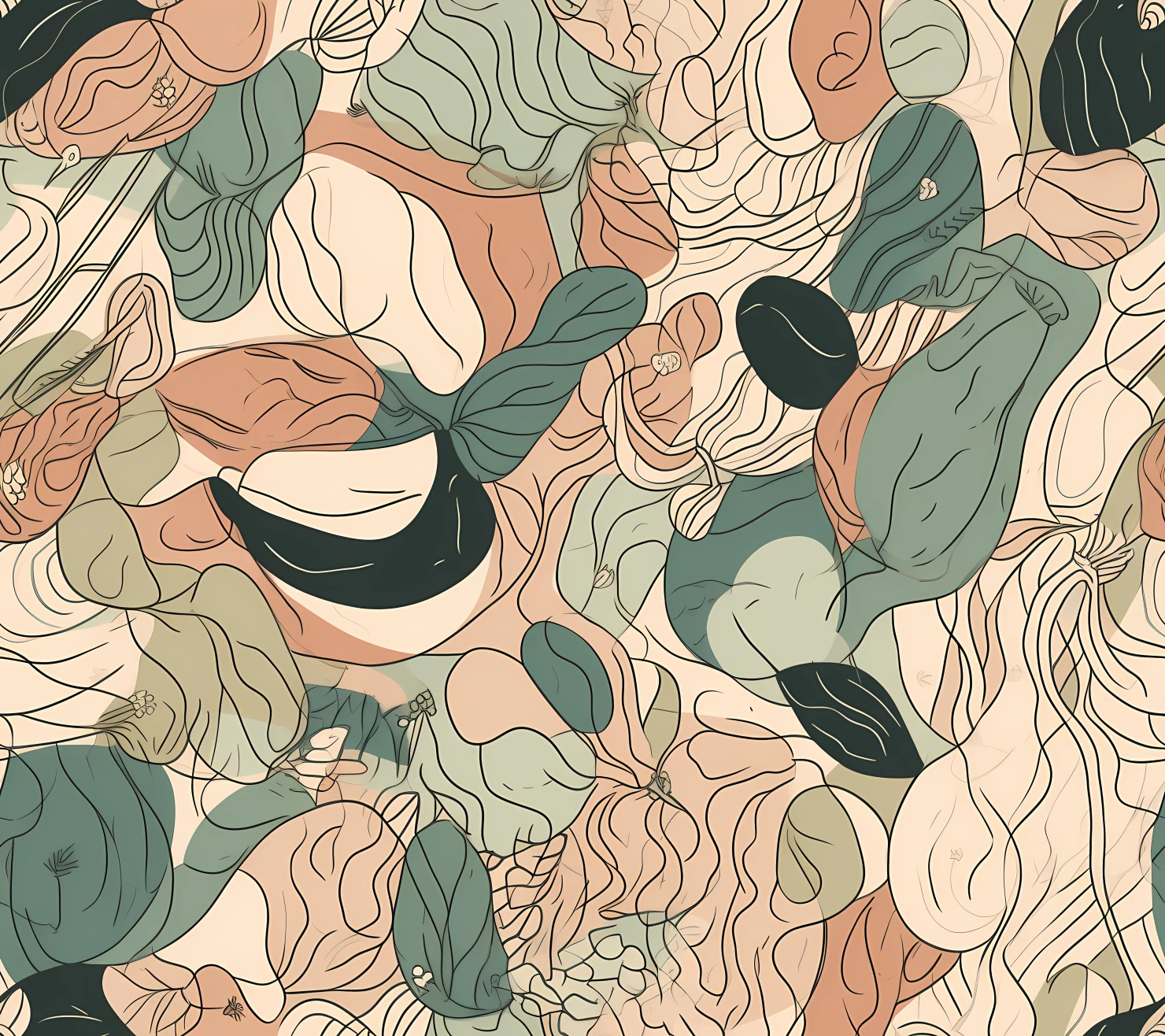 Abstract organic flat line art design seamless pattern on a background #28760