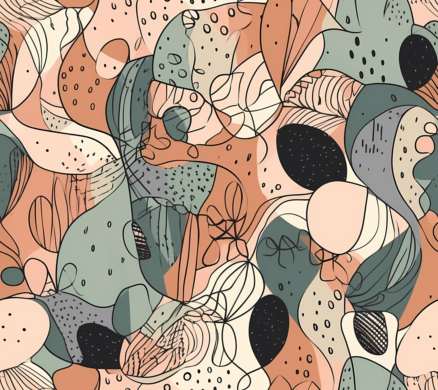 Abstract organic flat line art design seamless pattern on a background #28761