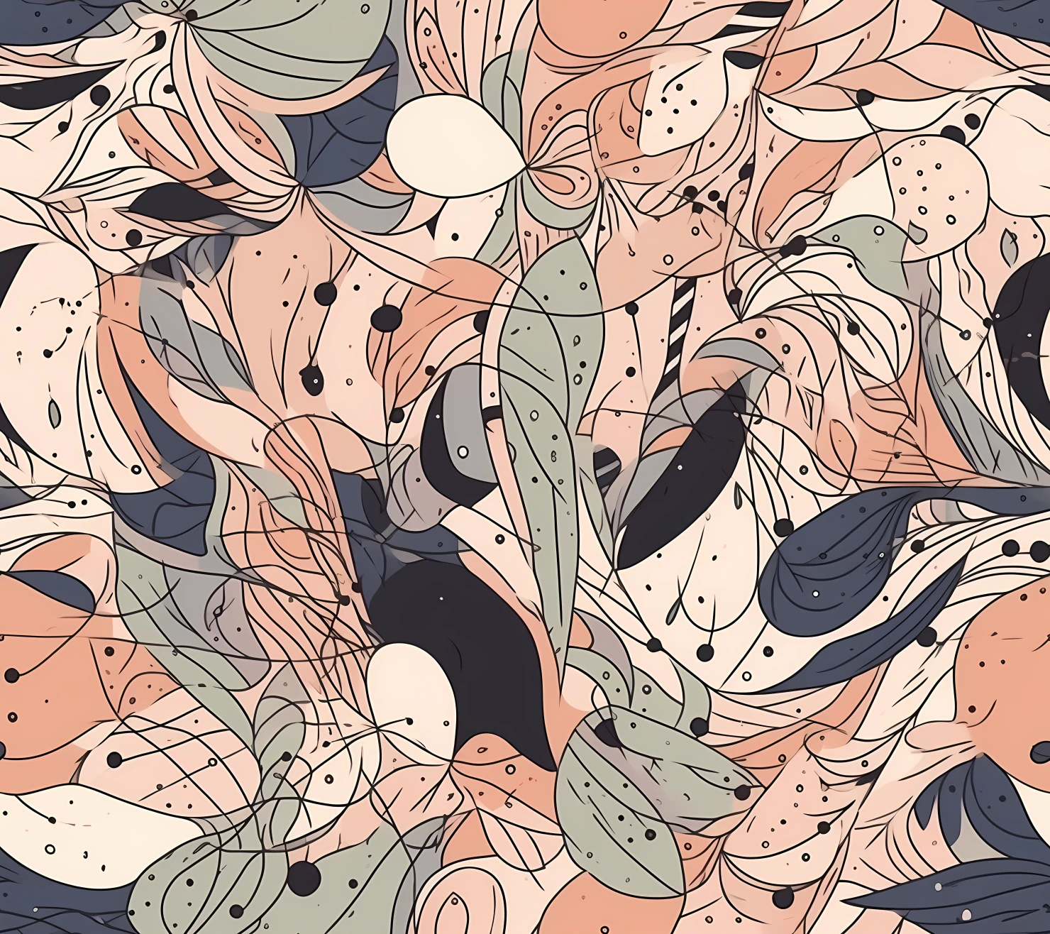 Abstract organic flat line art design seamless pattern on a background #28764