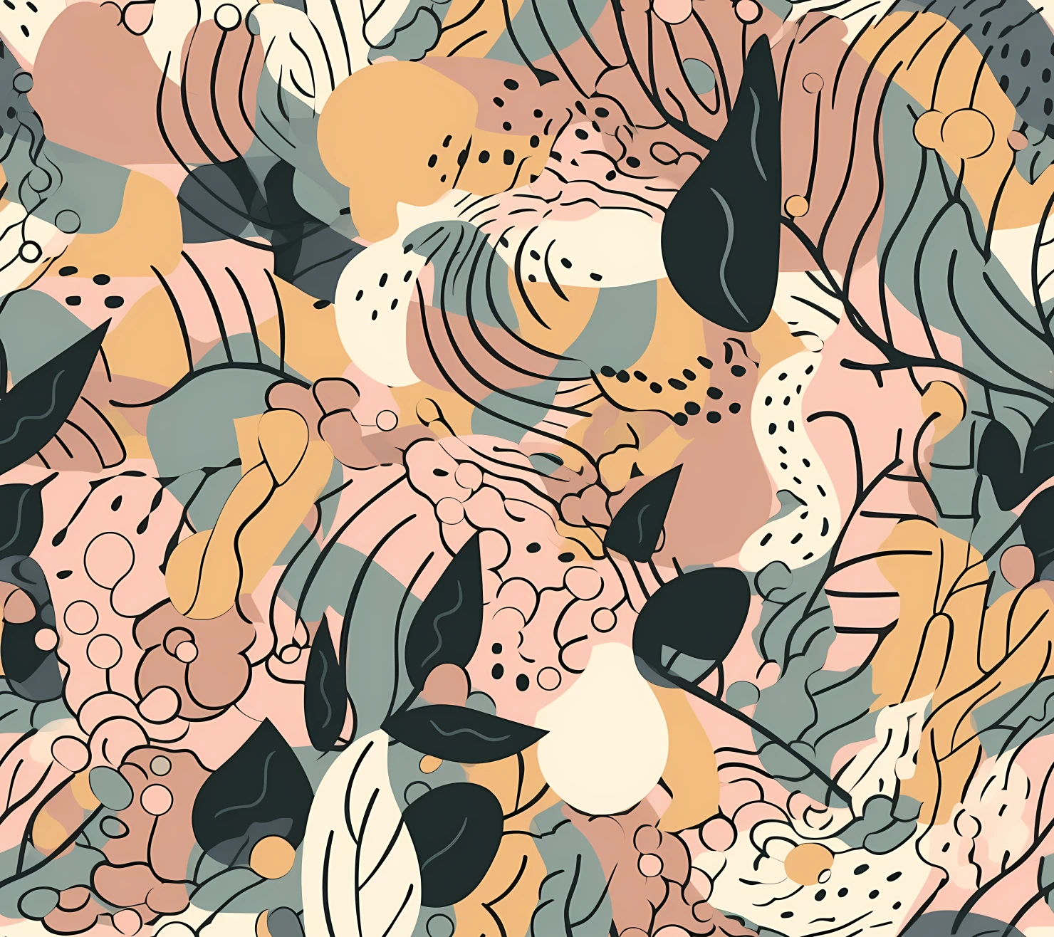 Abstract organic flat line art design seamless pattern on a background #28765