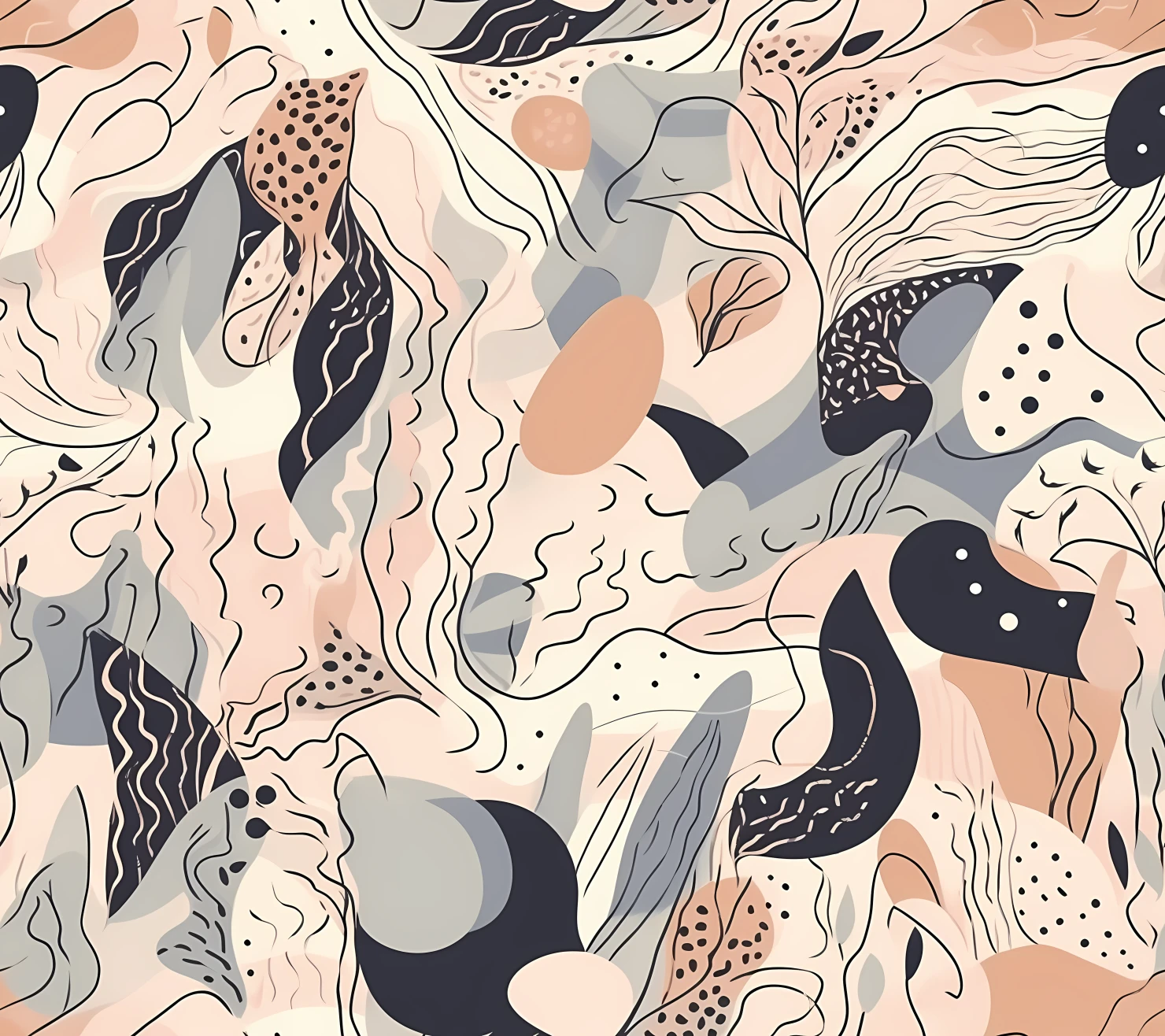 Abstract organic flat line art design seamless pattern on a background #28767