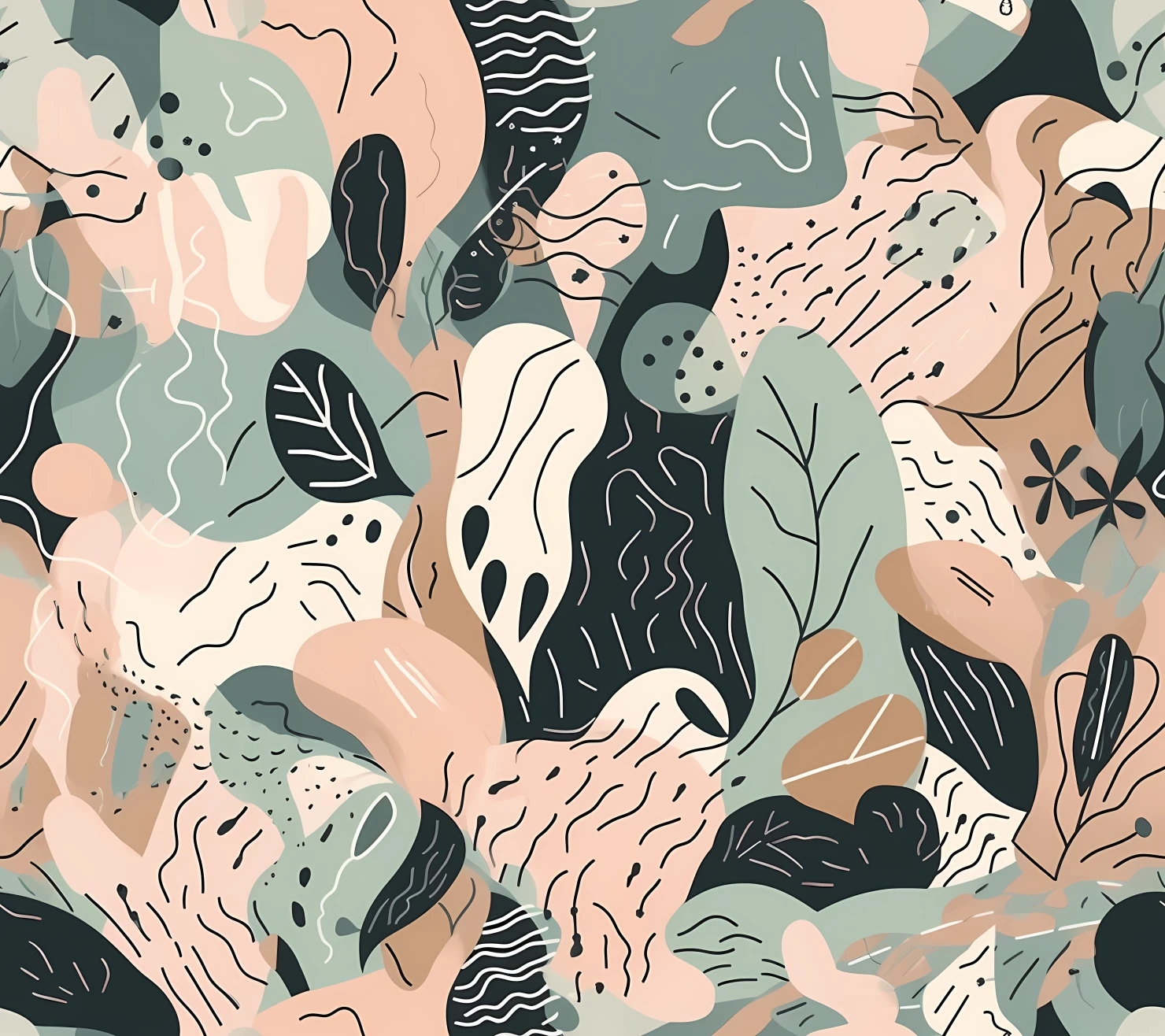 Abstract organic flat line art design seamless pattern on a background #28768