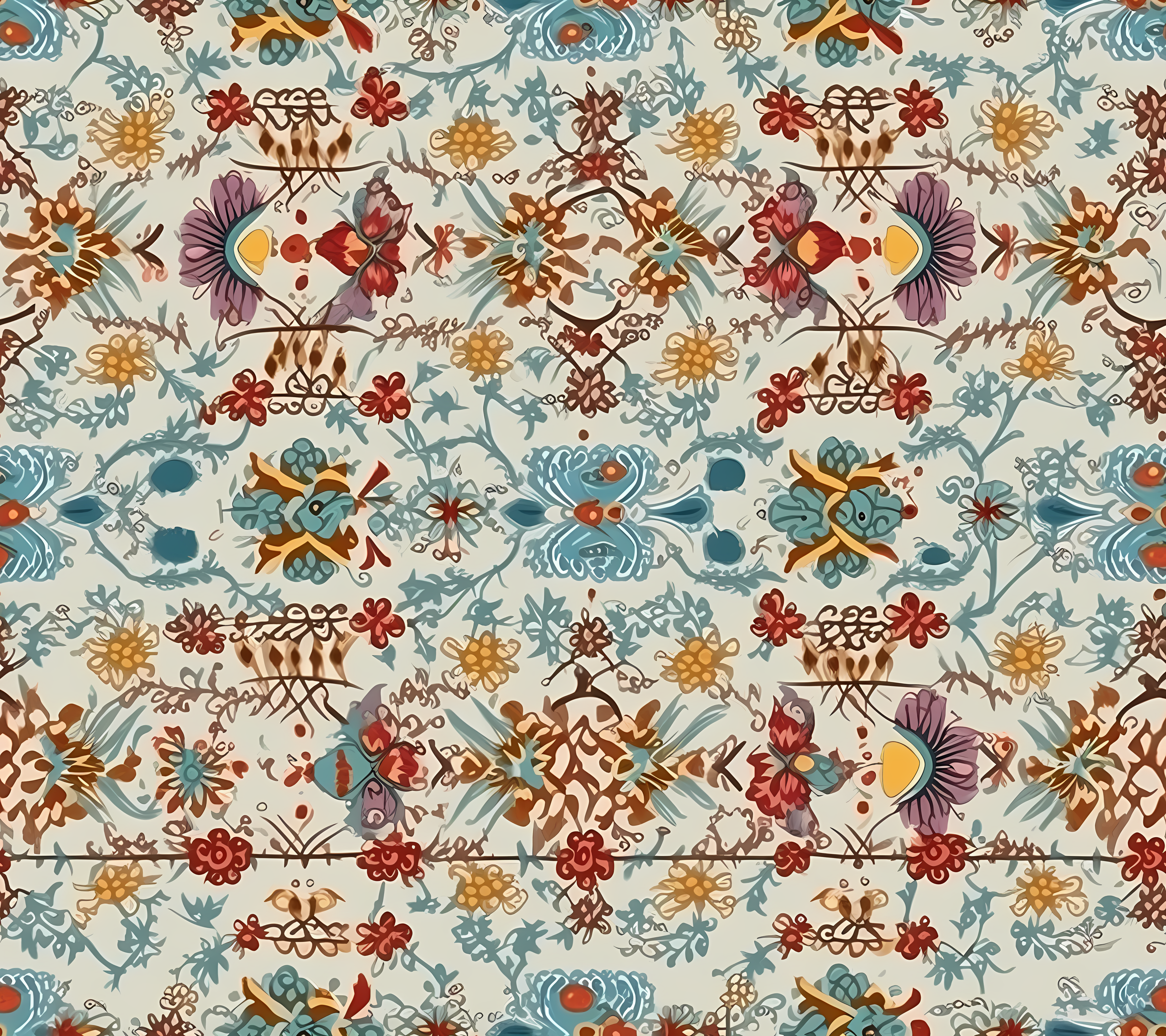 Embroidered mix flowe seamless pattern on a light color background #29738