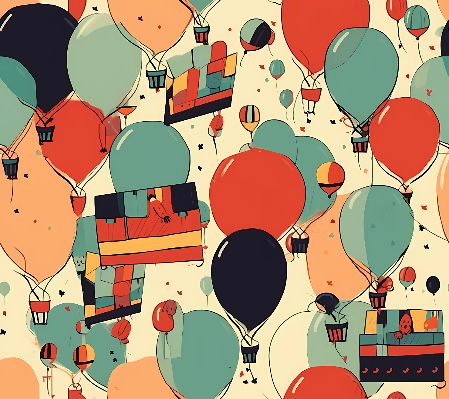 Balloons and gifts seamless pattern on a light color background #29221