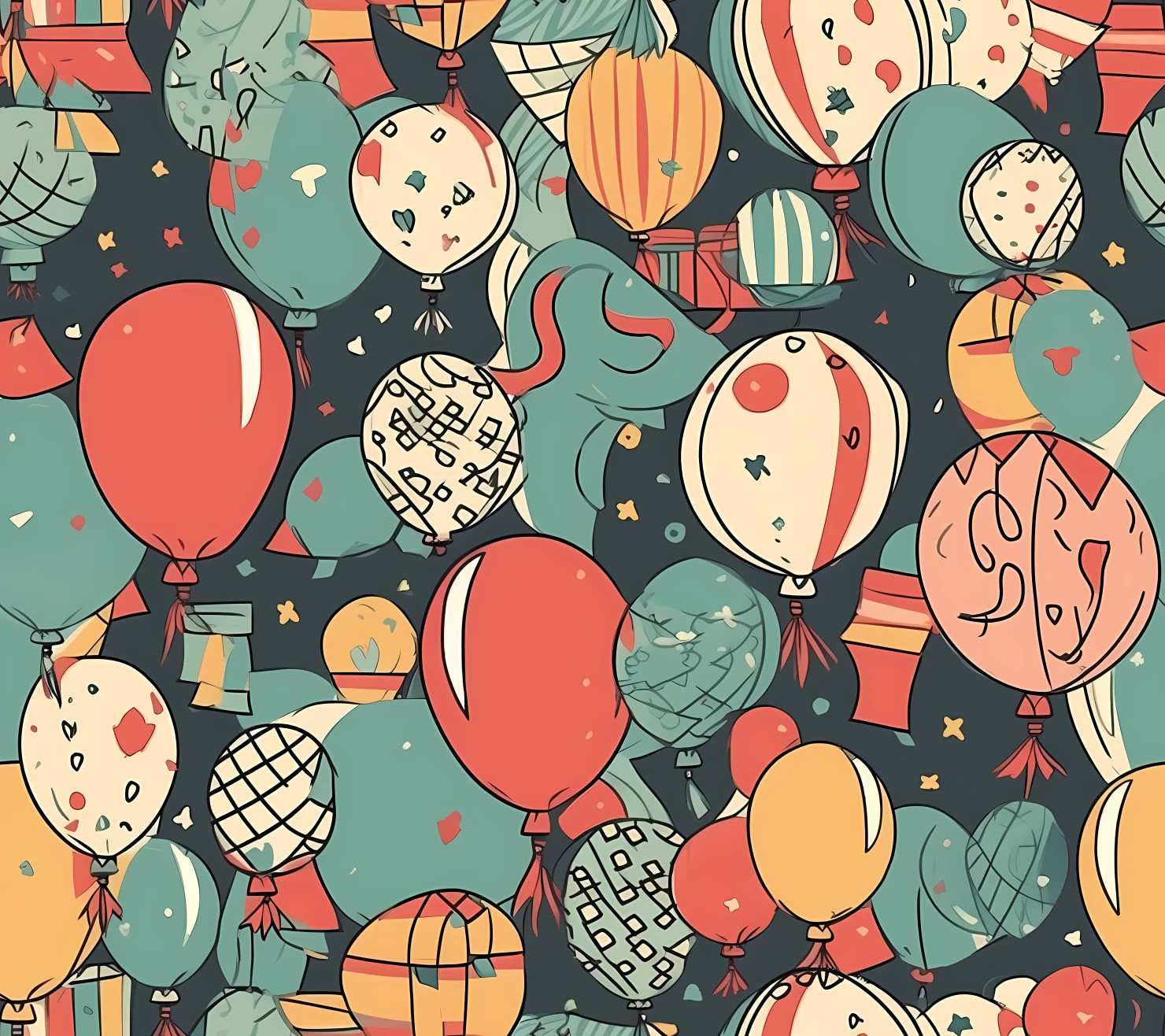 Balloons and gifts seamless pattern on a light color background #29224