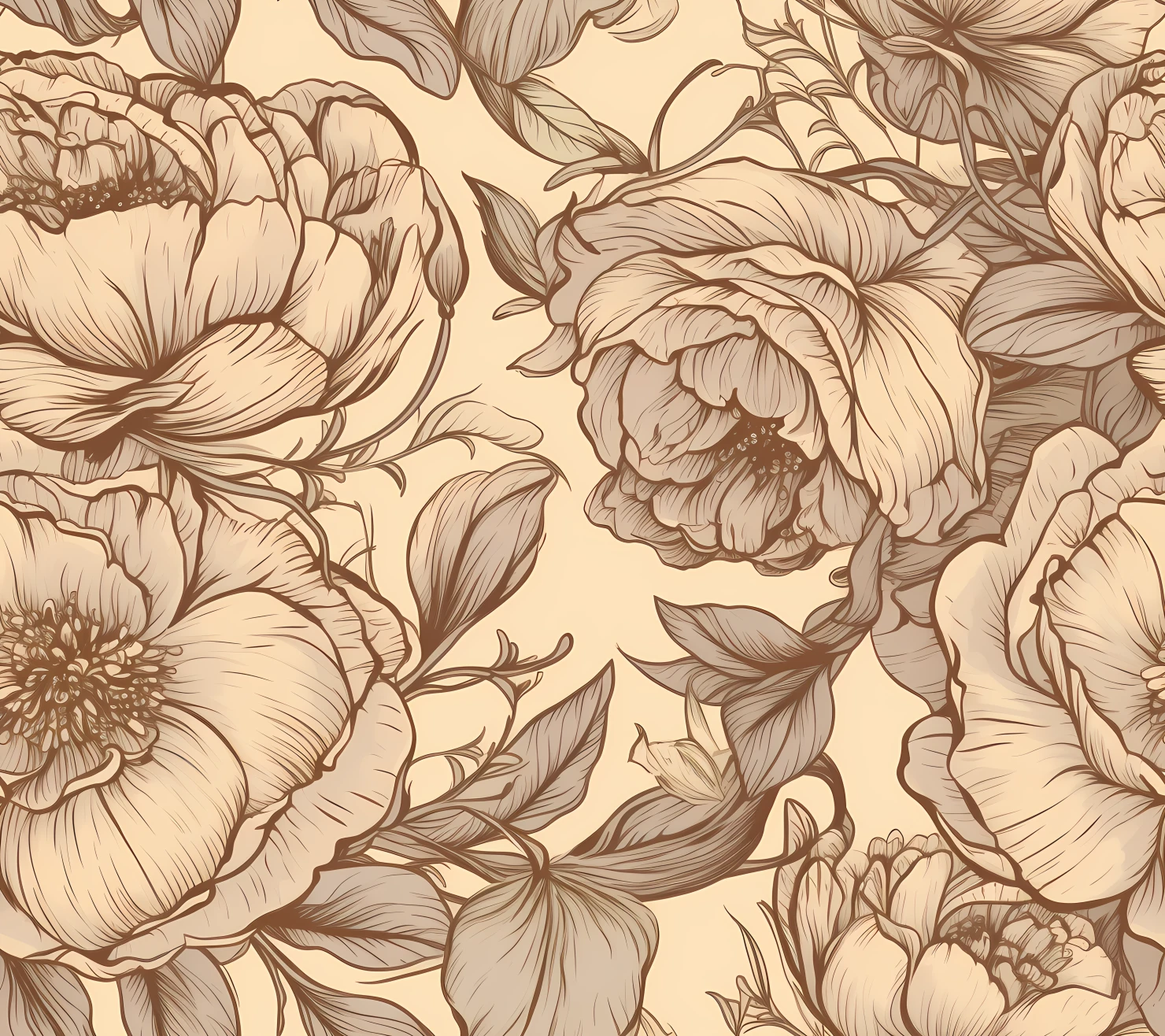 Beige peony boho seamless pattern on a light color background #29225