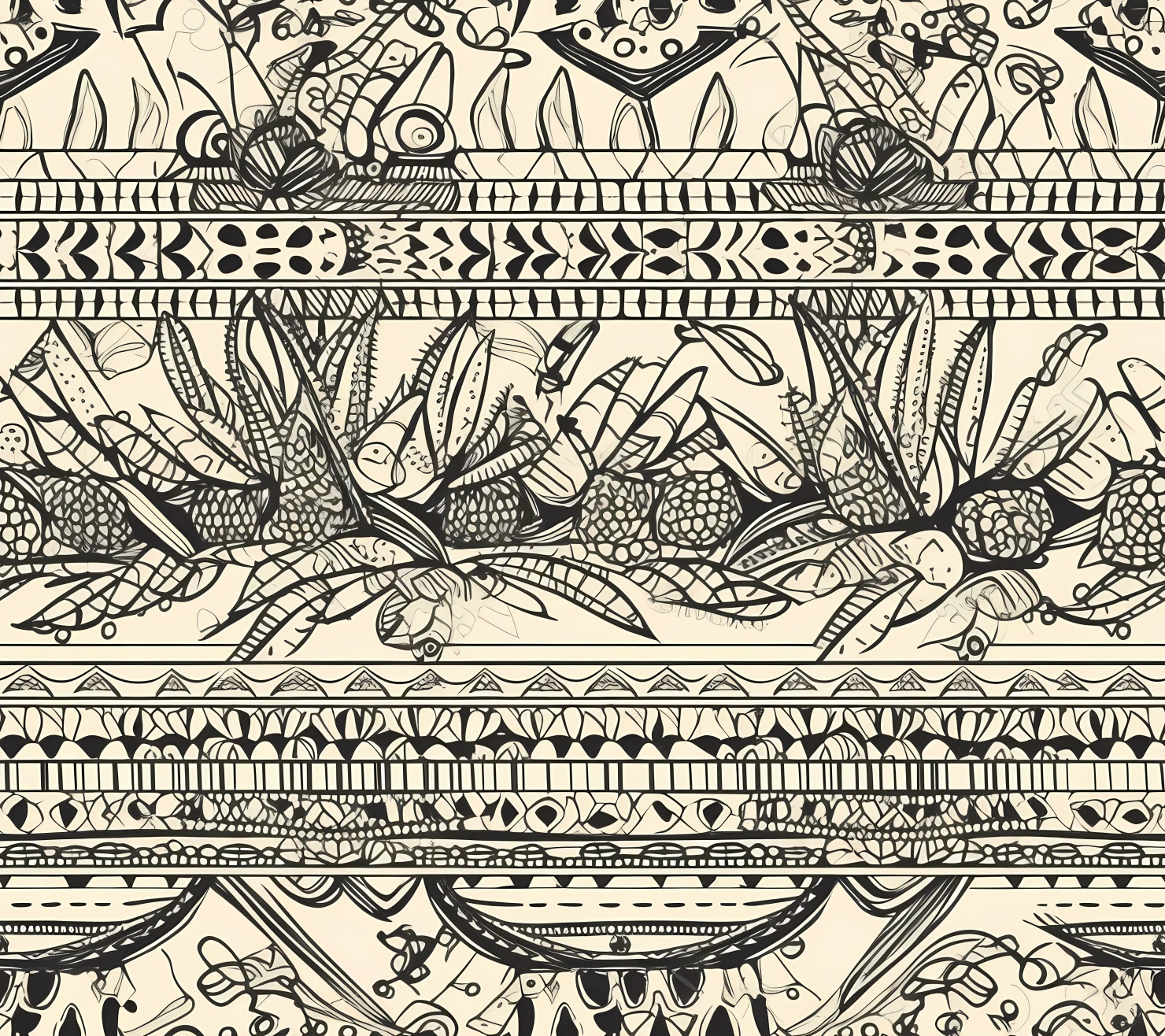 Black and ivory boho seamless pattern on a light color background #29231