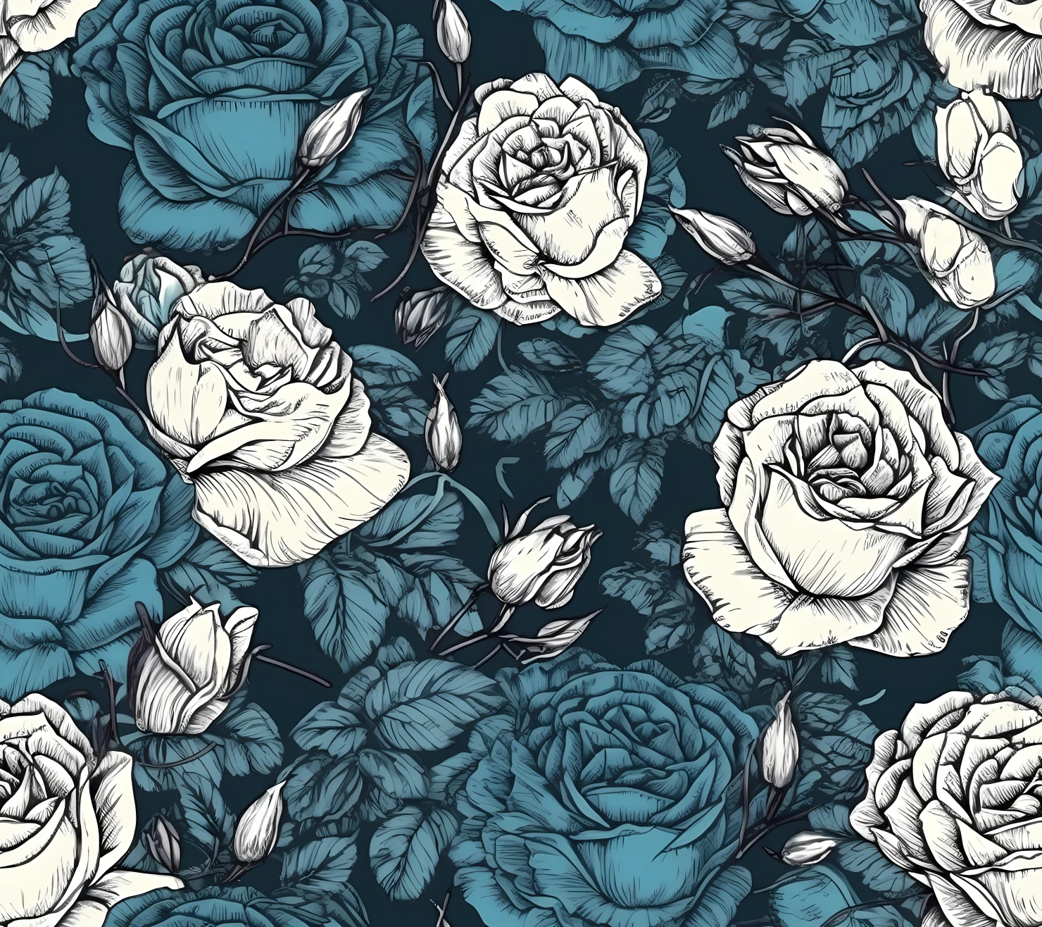 Blue rose seamless pattern on a background #29262