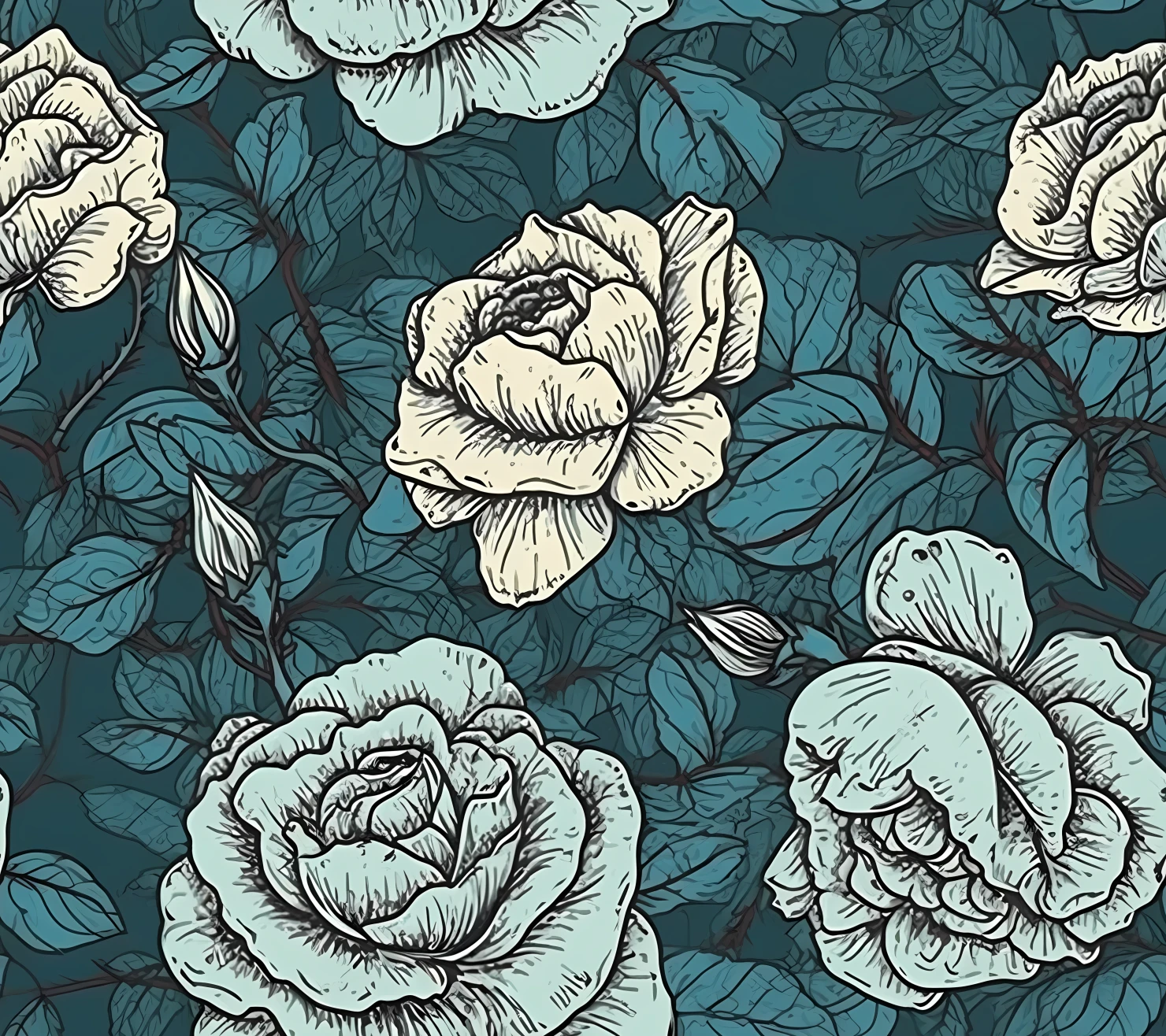 Blue rose seamless pattern on a background #29270