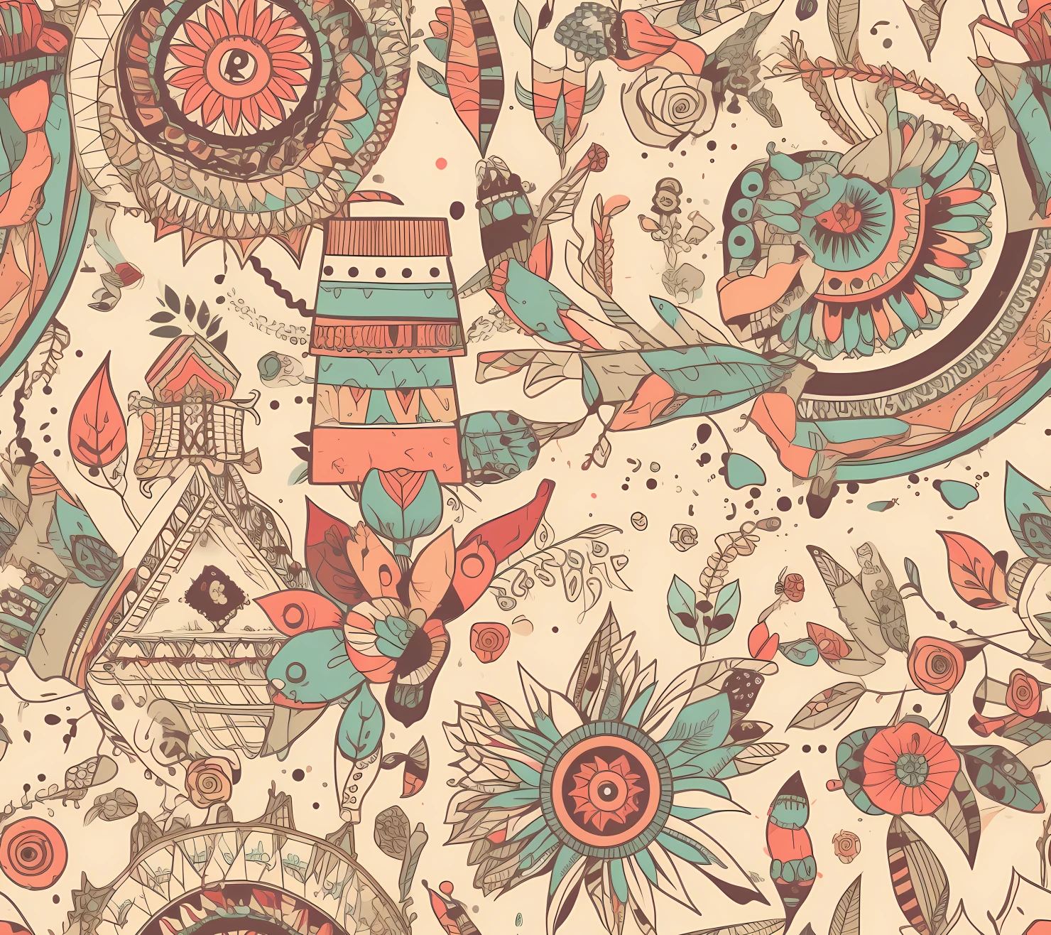 Scrapbook boho seamless pattern on a light color background #29317
