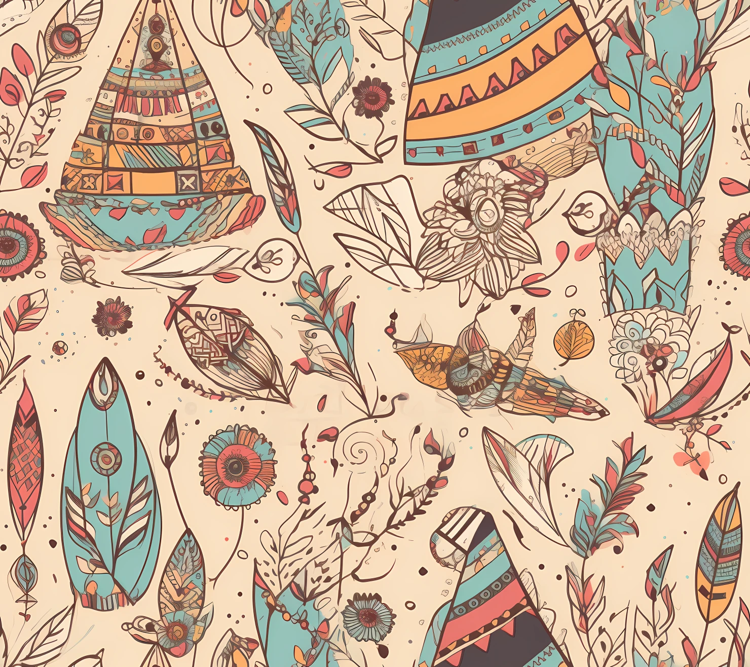 Scrapbook boho seamless pattern on a light color background #29318