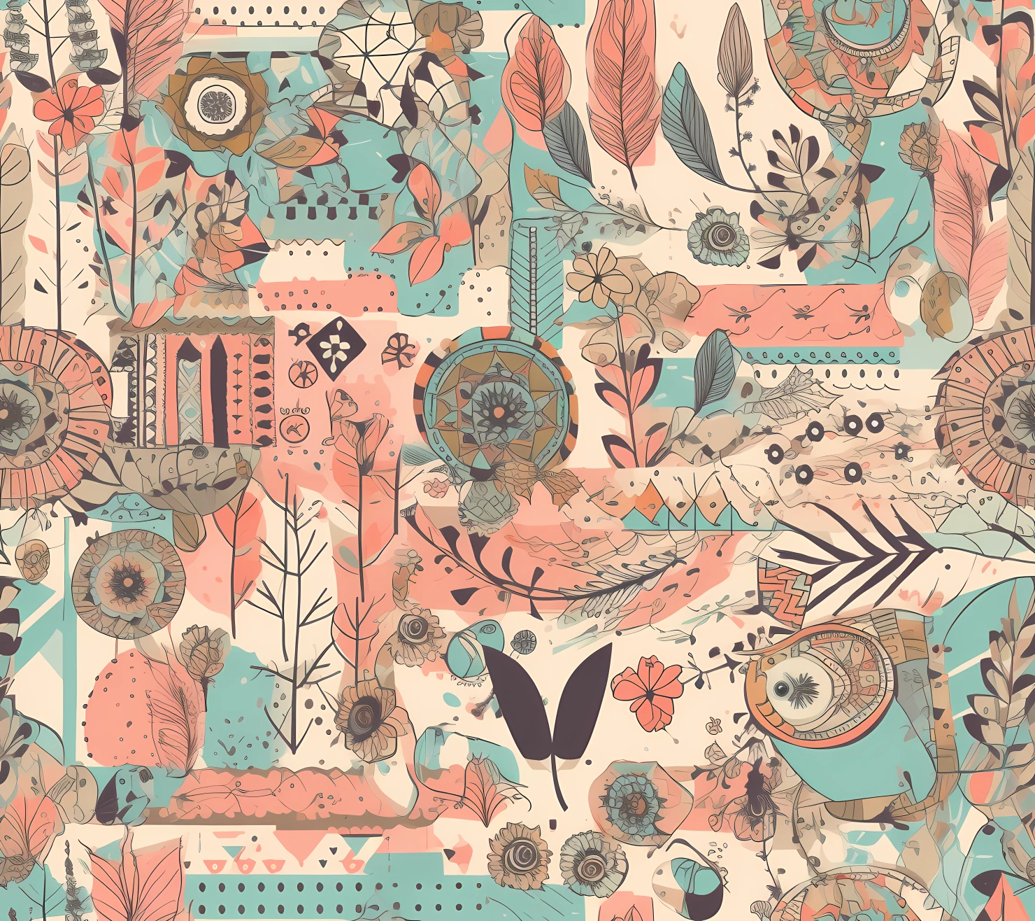 Scrapbook boho seamless pattern on a light color background #29319