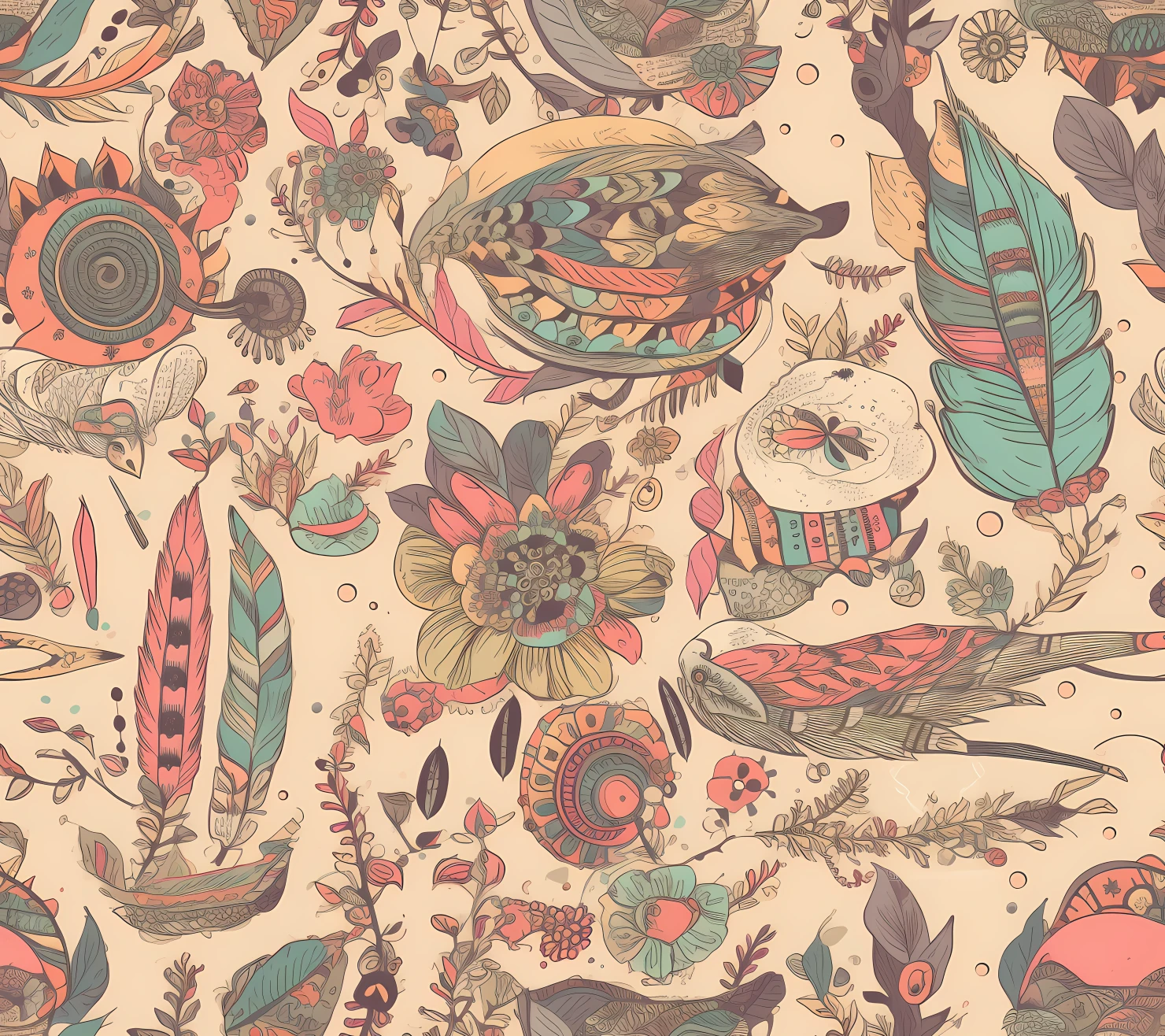 Scrapbook boho seamless pattern on a light color background #29320