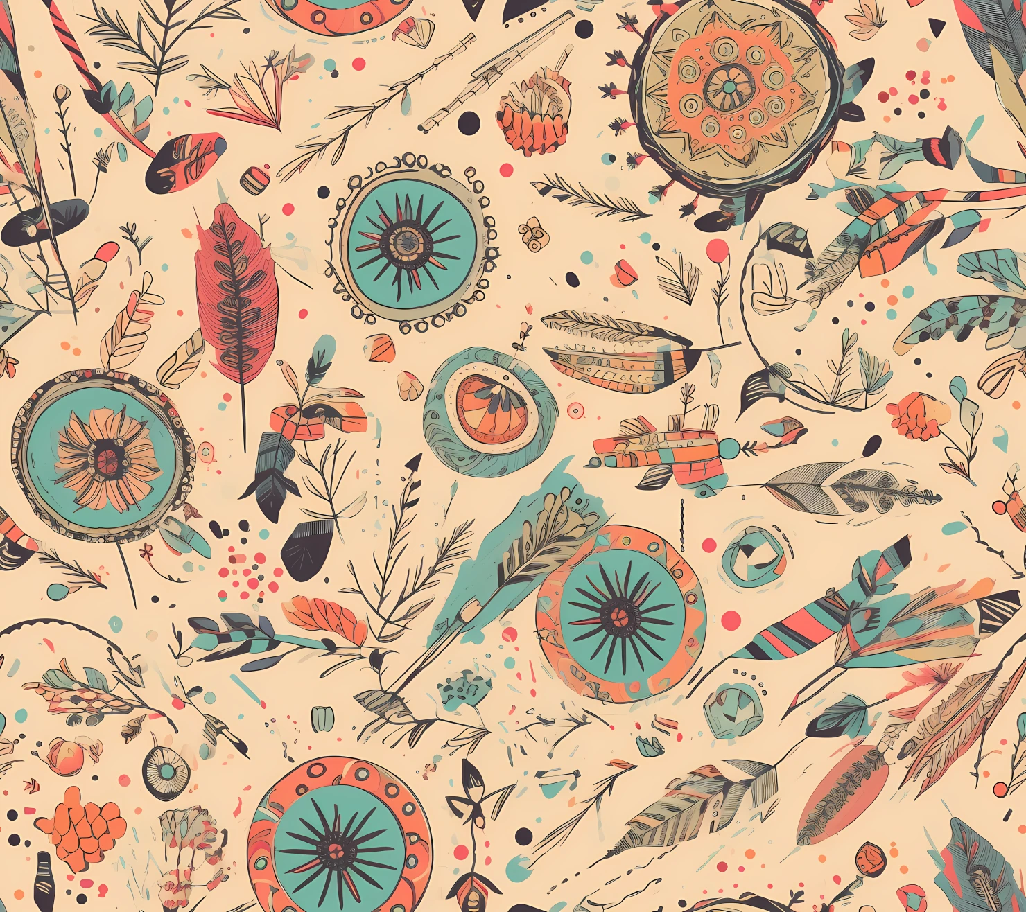 Scrapbook boho seamless pattern on a light color background #29321