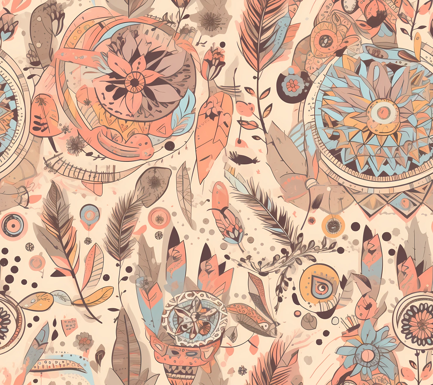 Scrapbook boho seamless pattern on a light color background #29323