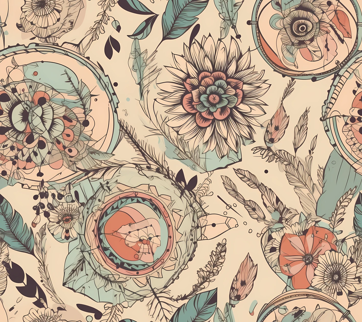 Scrapbook boho seamless pattern on a light color background #29324