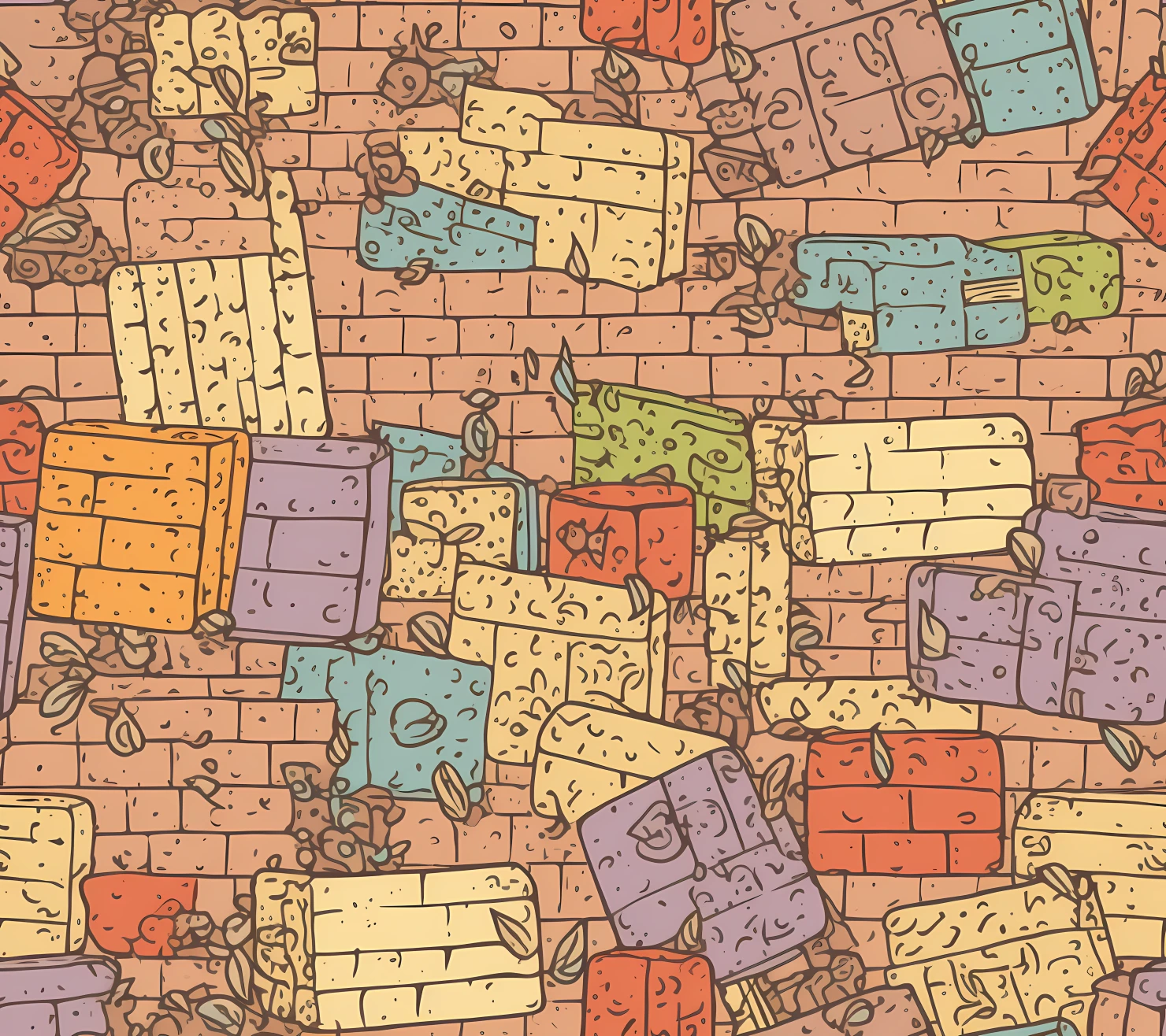 Bricks doodle seamless pattern on a light color background #29329
