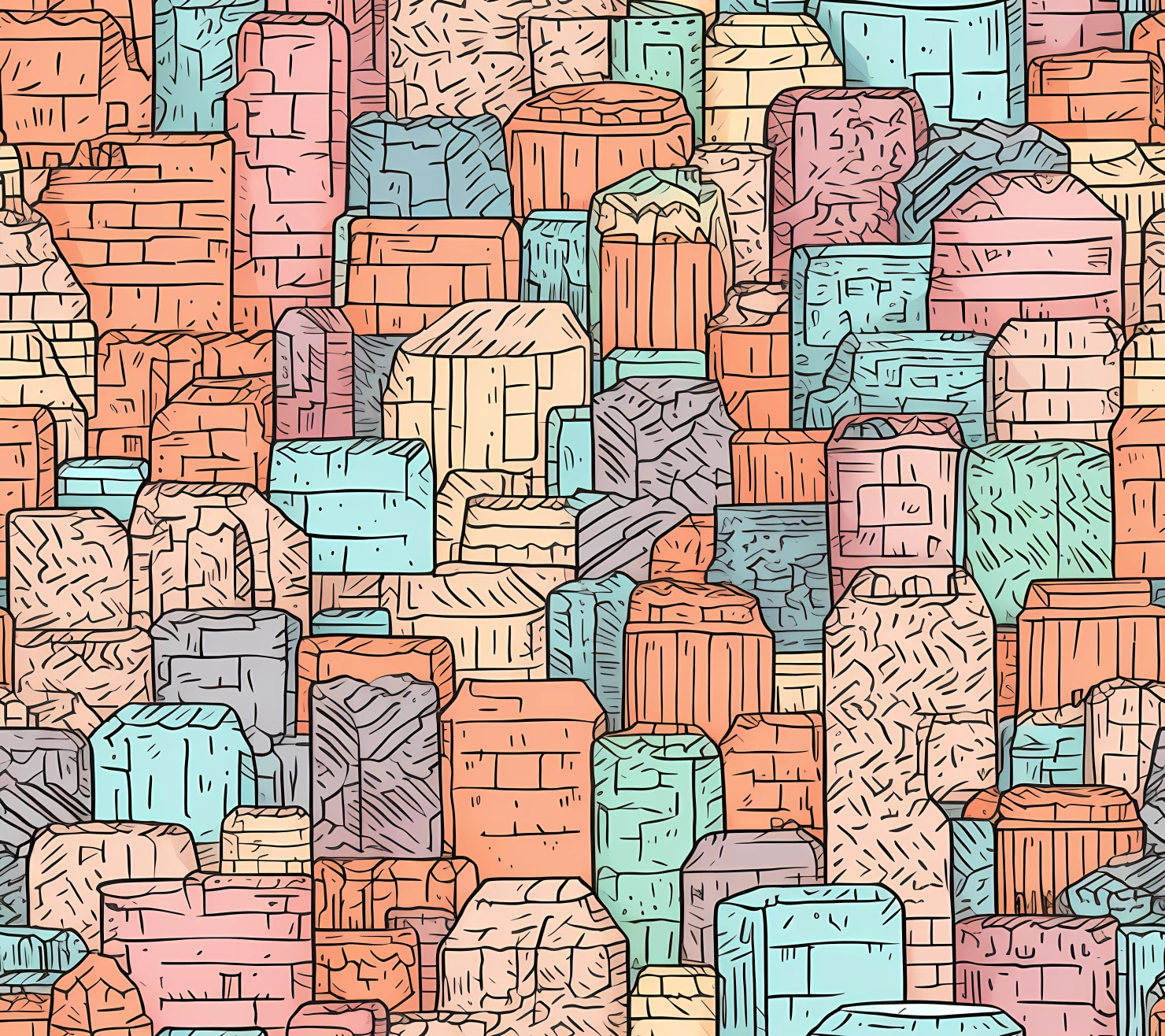 Bricks doodle seamless pattern on a light color background #29332