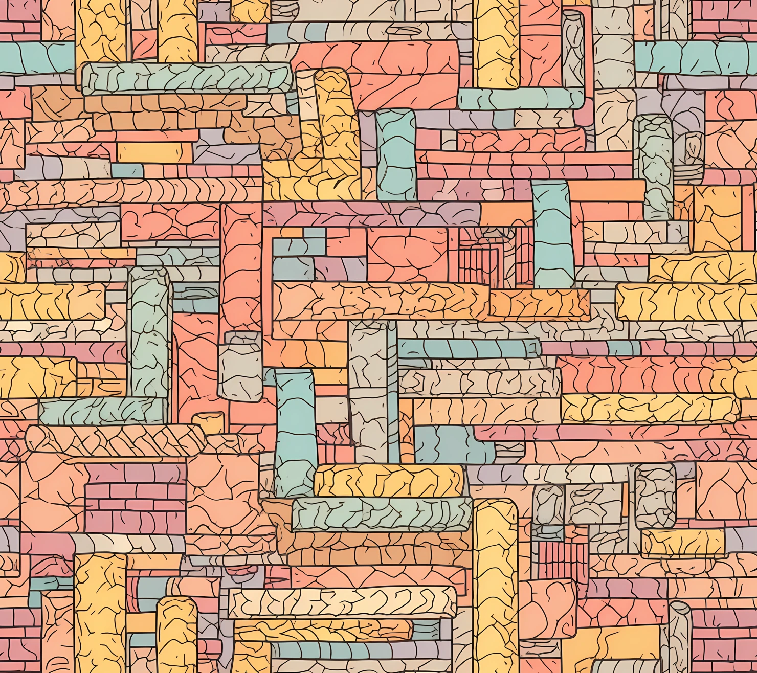 Bricks doodle seamless pattern on a light color background #29333