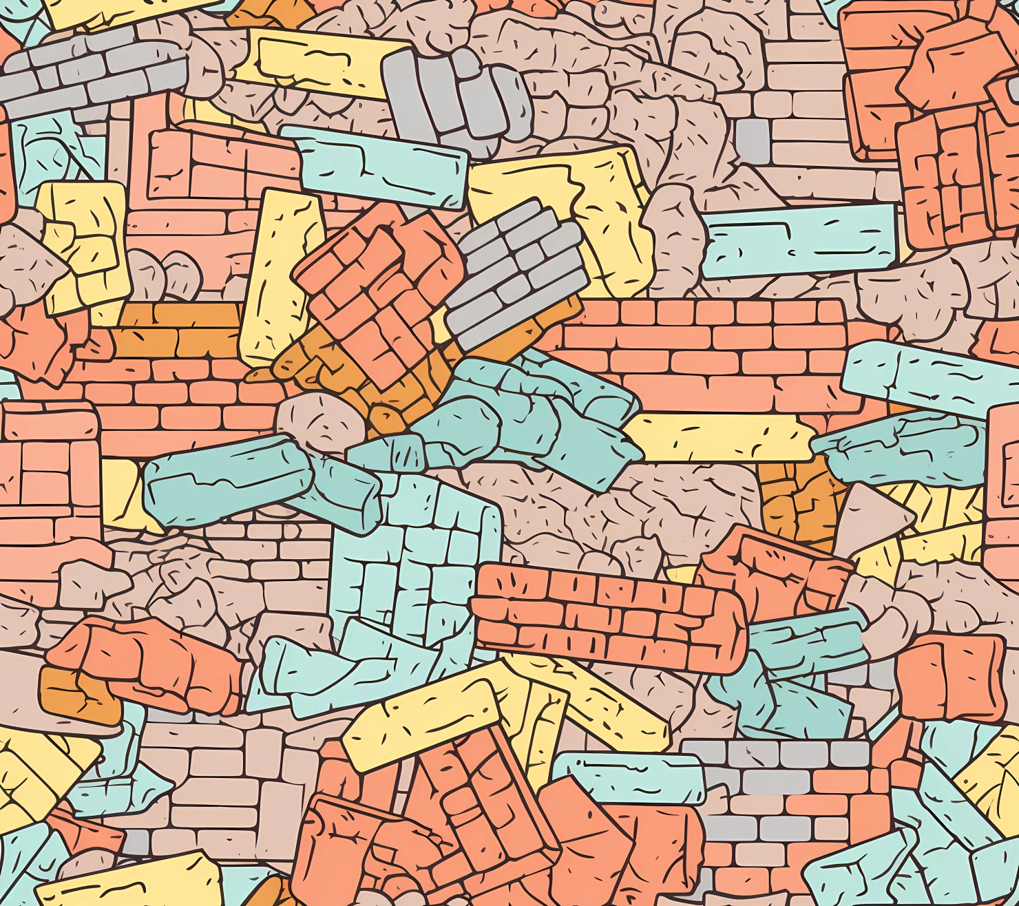 Bricks doodle seamless pattern on a light color background #29334