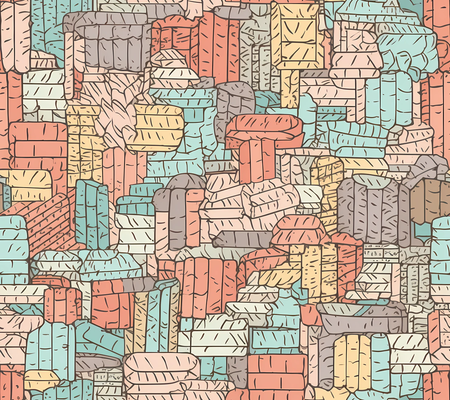Bricks doodle seamless pattern on a light color background #29335