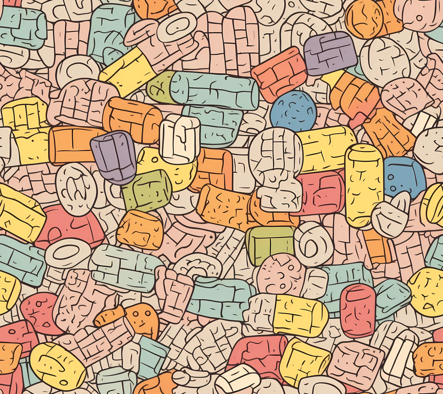 Bricks doodle seamless pattern on a light color background #29337