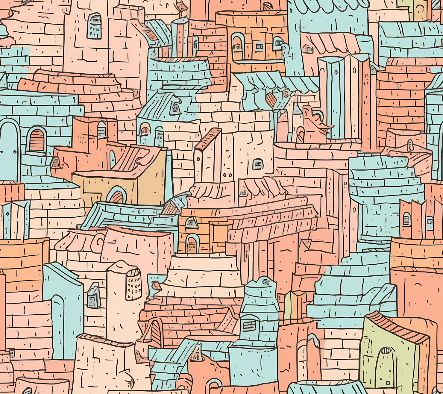 Bricks doodle seamless pattern on a light color background #29338