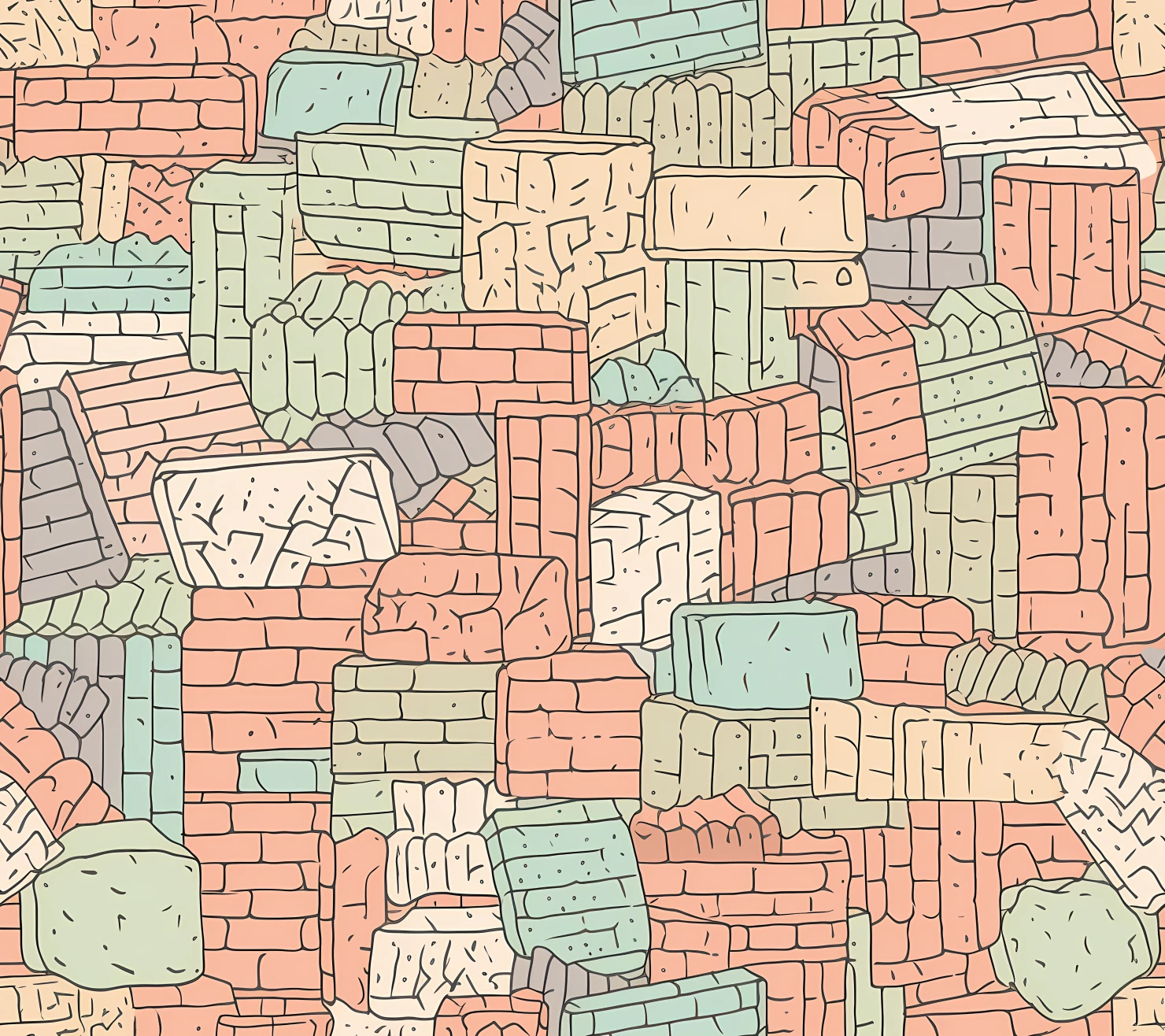 Bricks doodle seamless pattern on a light color background #29342