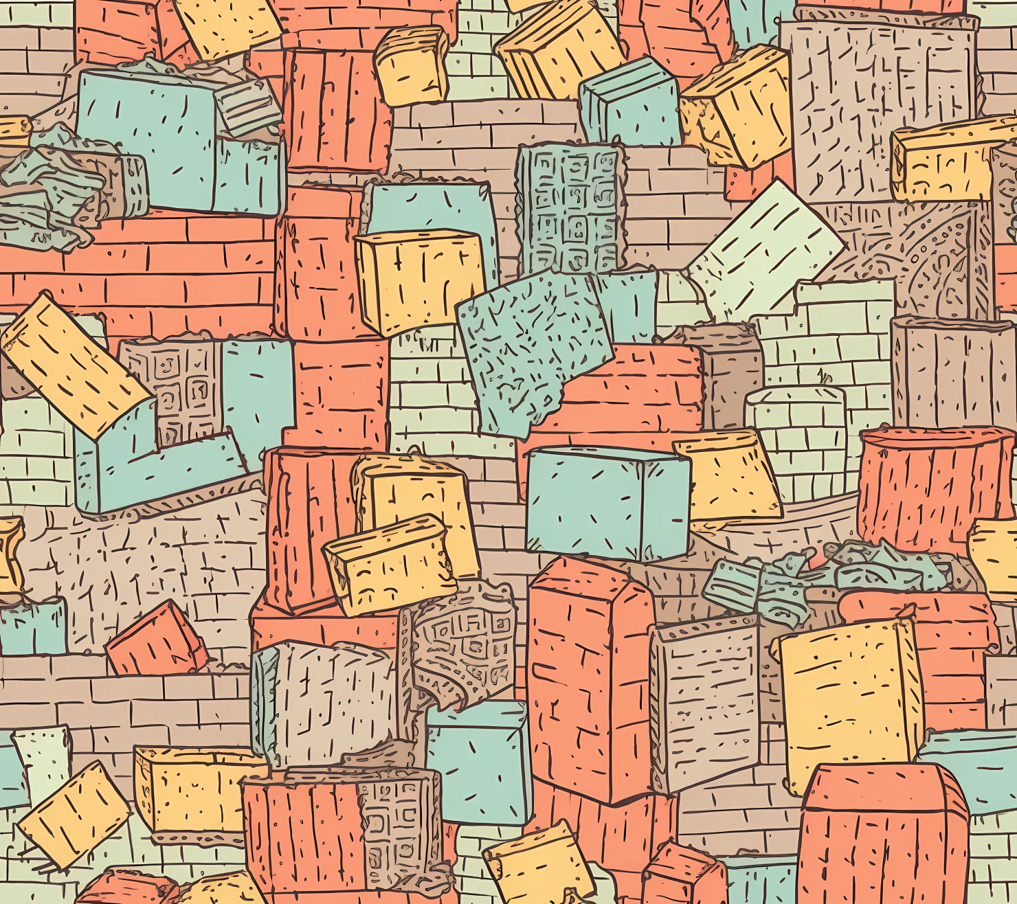 Bricks doodle seamless pattern on a light color background #29344