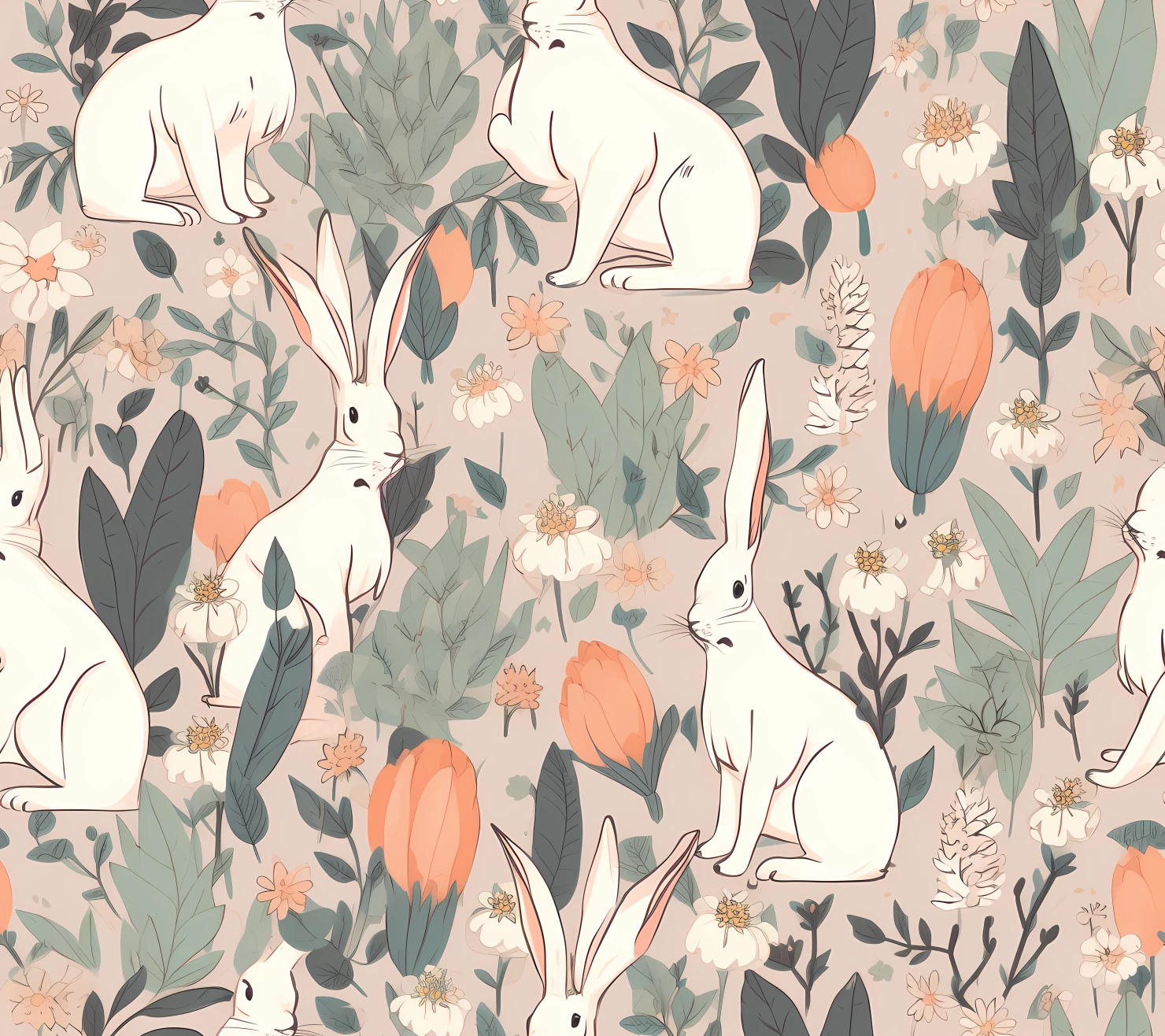 Bunny seamless pattern on a light color background #29349