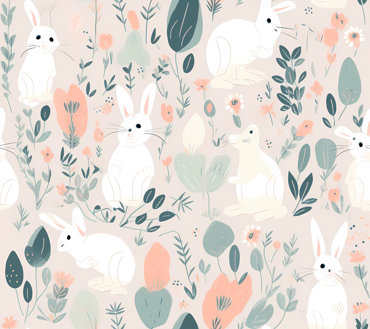 Bunny seamless pattern on a light color background #29351