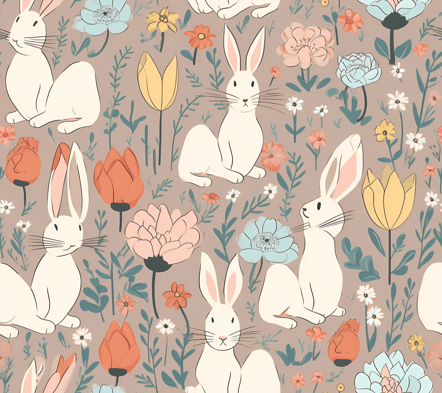 Bunny seamless pattern on a light color background #29352