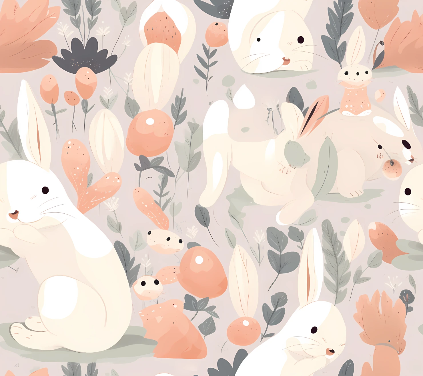 Bunny seamless pattern on a light color background #29353