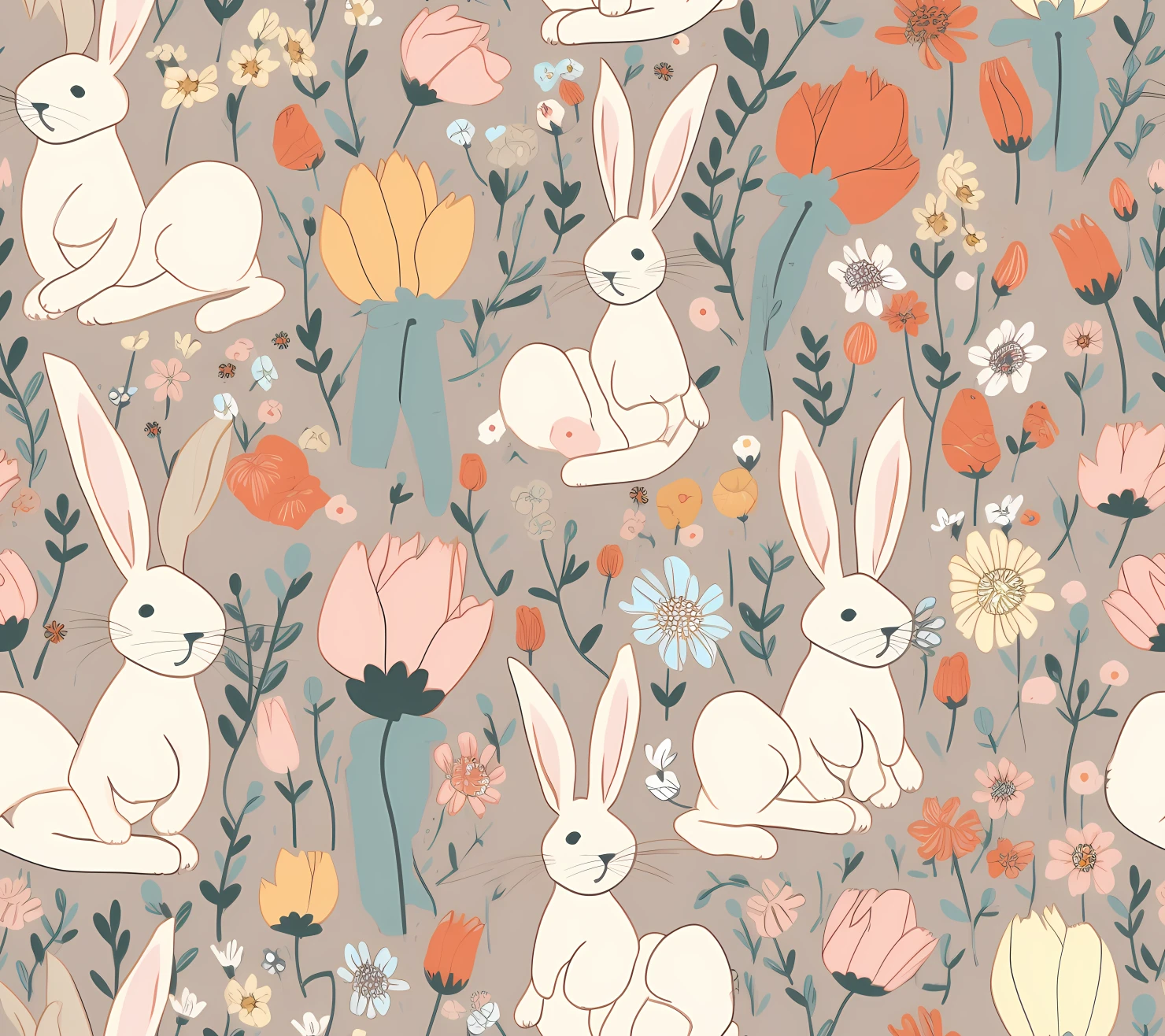 Bunny seamless pattern on a light color background #29354