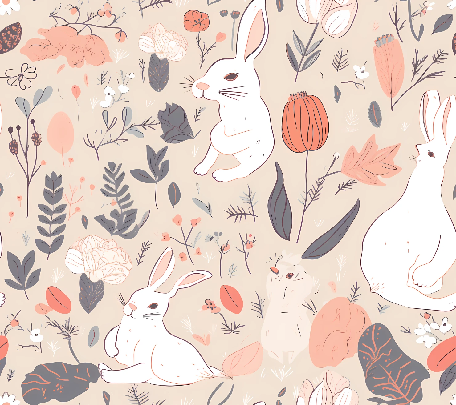 Bunny seamless pattern on a light color background #29355
