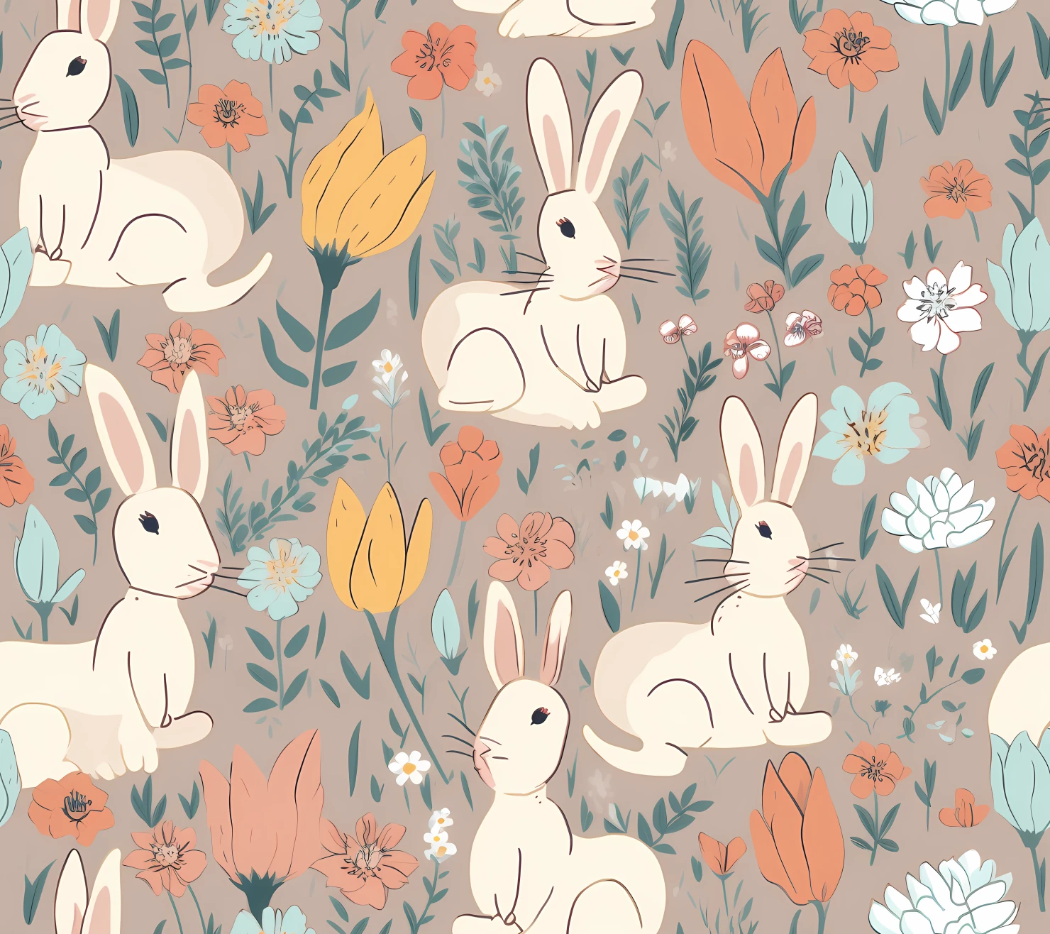 Bunny seamless pattern on a light color background #29357