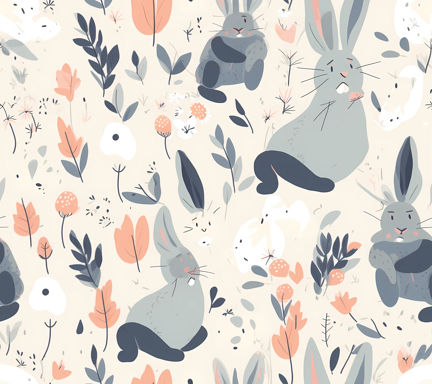 Bunny seamless pattern on a light color background #29360