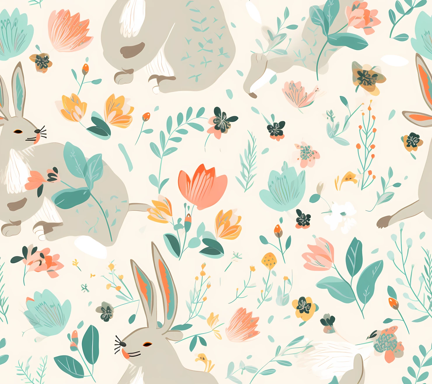 Bunny seamless pattern on a light color background #29361