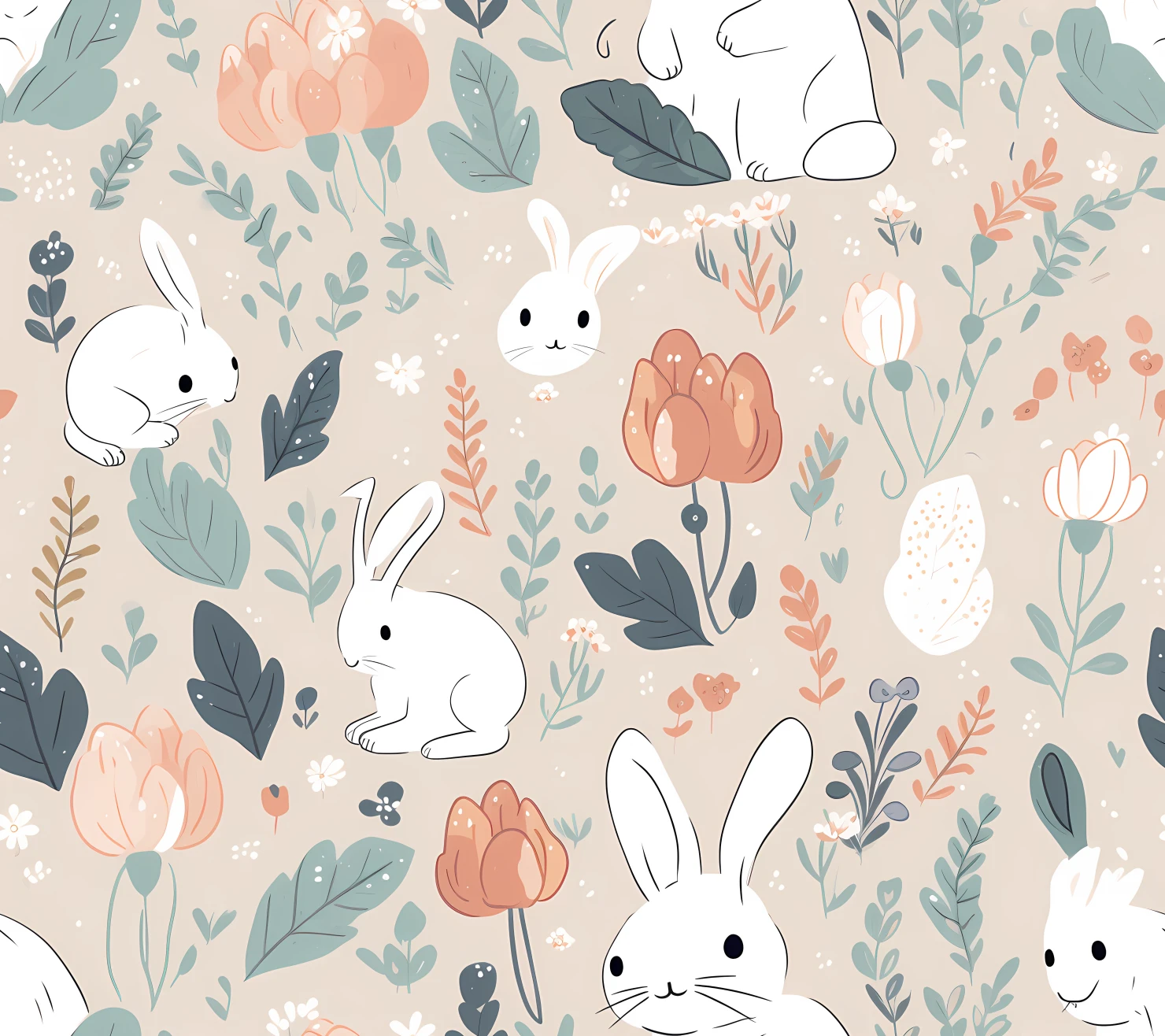 Bunny seamless pattern on a light color background #29362