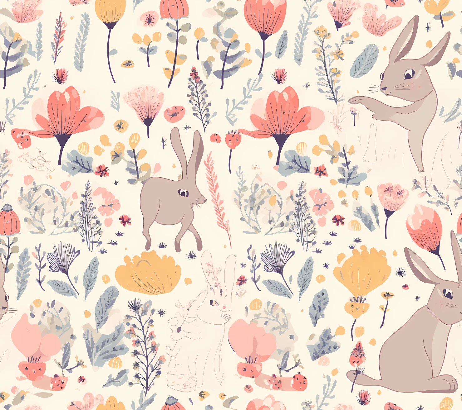 Bunny seamless pattern on a light color background #29363