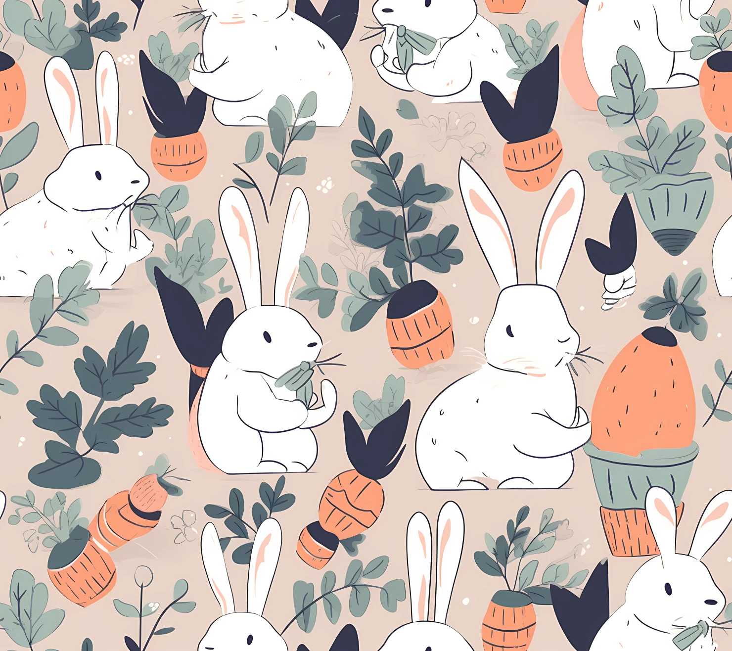 Bunny seamless pattern on a light color background #29364