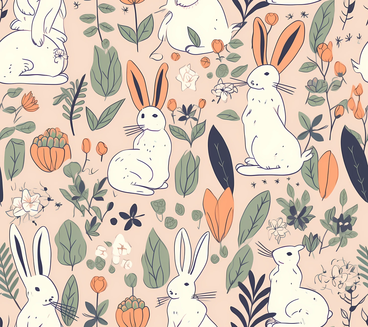 Bunny seamless pattern on a light color background #29365