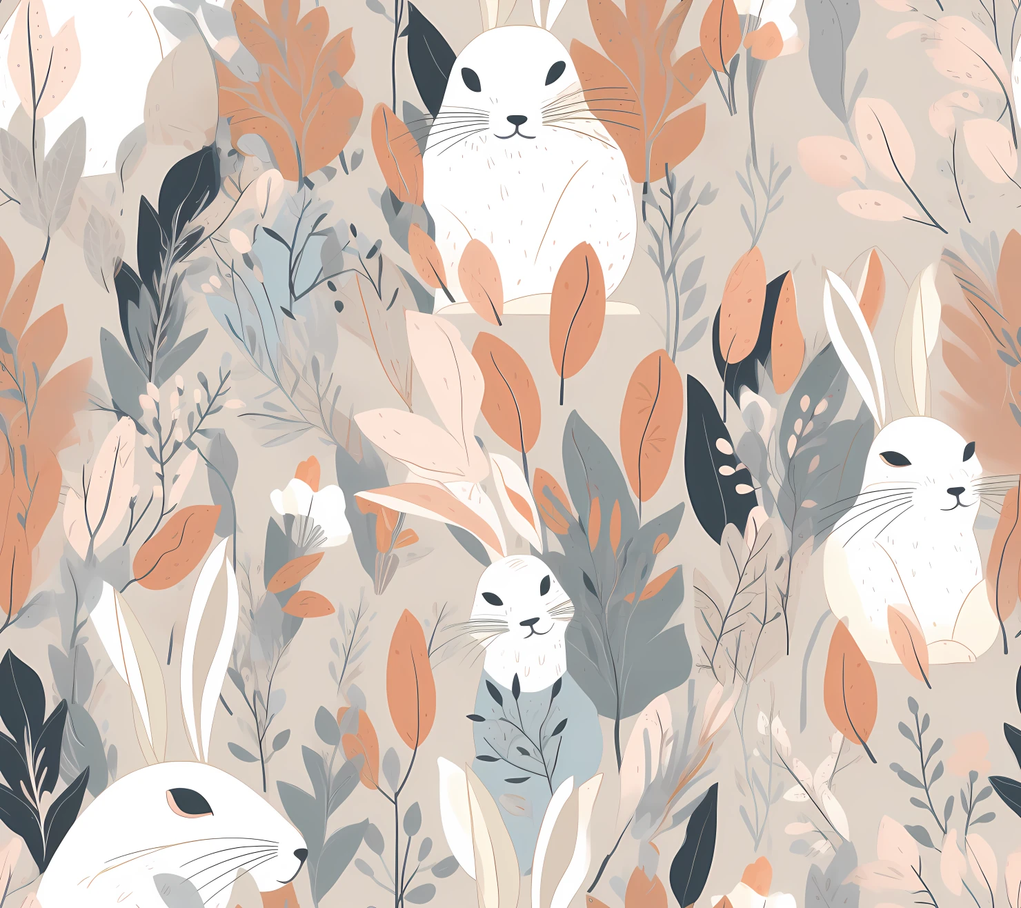 Bunny seamless pattern on a light color background #29366