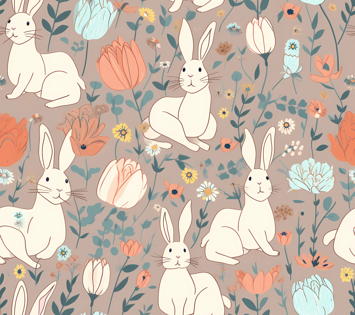 Bunny seamless pattern on a light color background #29367